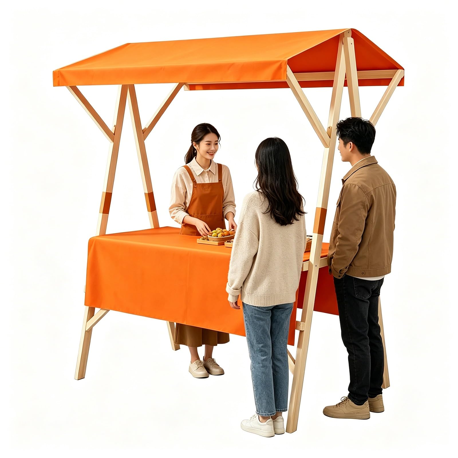 Stand for Feria Plegable Madera for Promociones, Carrito de Venta Ambulante for Exteriores, Expositor Portátil for Ferias de Artesanía y Eventos Al Aire Libre(Orange,59x24x79in/150x60x200cm)