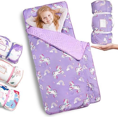 Miniatura 17 de Primlect Tapete grueso para siesta con almohada extraíble y manta de minky, saco de dormir extra grande de 55 x 35 pulgadas, lavable, enrollable