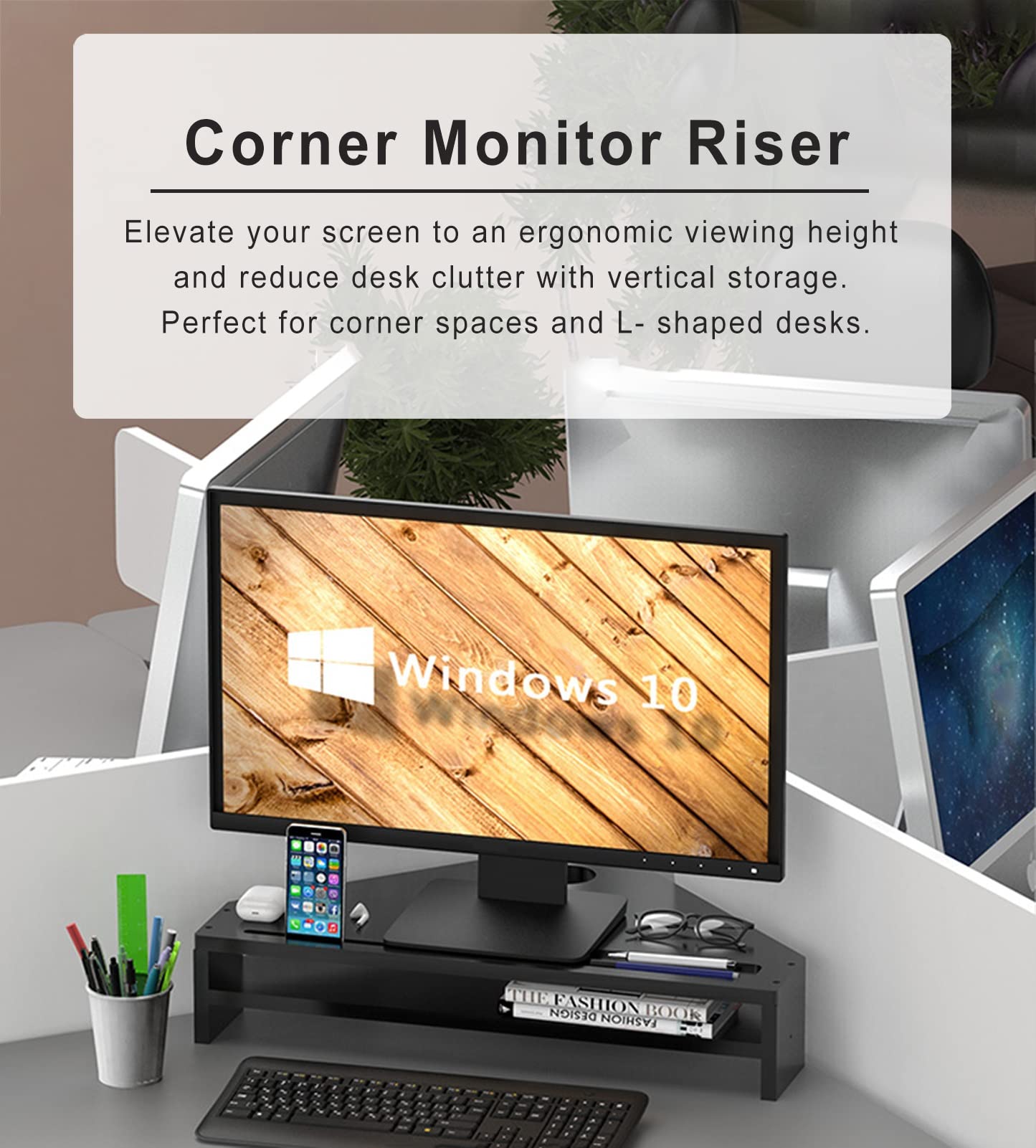 C'ESTBON Supporto Monitor Supporto per Monitor Angolare Ergonomico A Triangolo, Supporto per Monitor in Legno con Cassetto, Supporto per Monitor da Tavolo Ad Angolo per Scrivania A L