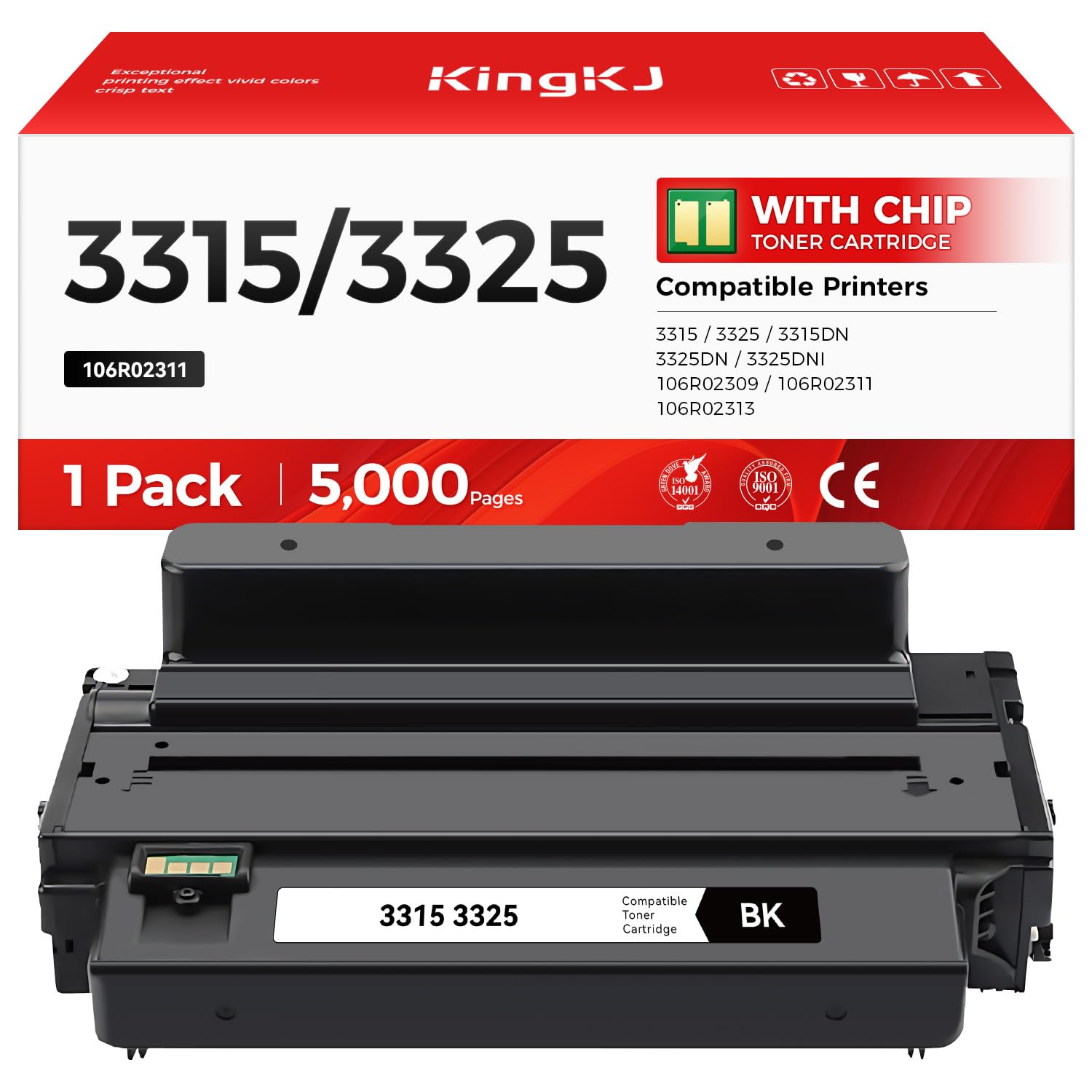 3315 3325 Toner Cartridge Black High Capacity 1-Pack Replacement for Xerox 106R02305 106R02307 Toner Compatible with Xerox Workcenter 3315 3325 3315DN 3325DN 3325DNI Laser Printer Ink All-in-One Copy