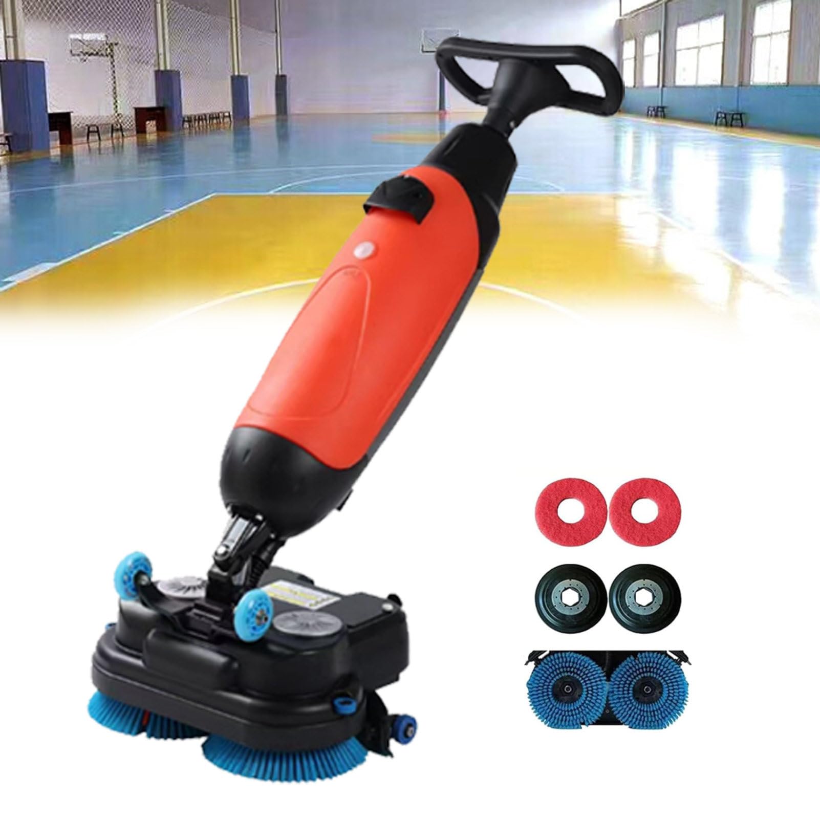 Fregadora De Suelos con Operador A Pie, Fregadora Comercial De 45 Cm, Fregadora Industrial, Cabezal Giratorio De 360°, Rendimiento De 1200 M²/H, Suelos De Baldosas Y Sellados Red