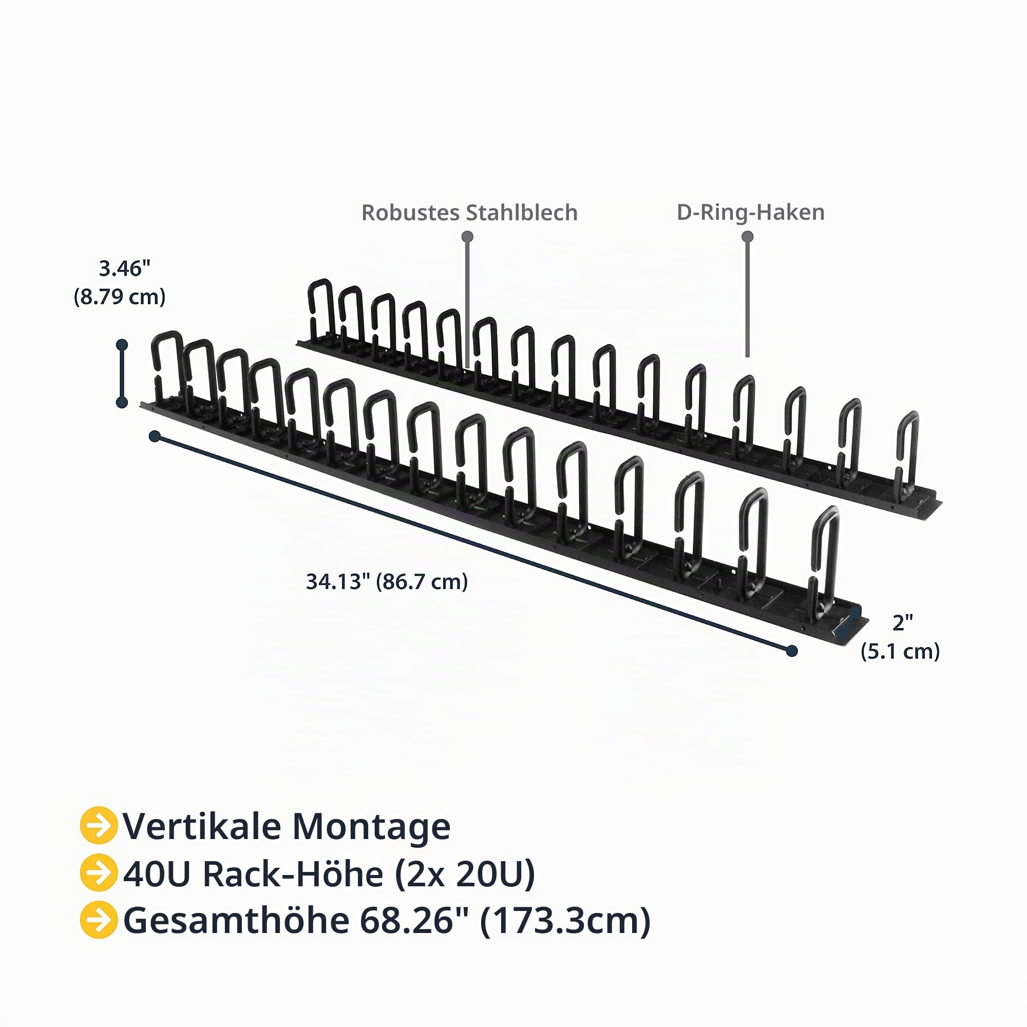 StarTech.com Vertikales Server-Rack-Kabelmanagement - 40U Ringe für Vertikales Kabelmanagement - Kabelführungsblende - Kabelführungssystem - Netzwerk-Rack-Kabelmanagement (CMVER40UD) | Kabelorganizer, Netzwerkschränke, 30 D-Ringe, strukturierte Verkabelun