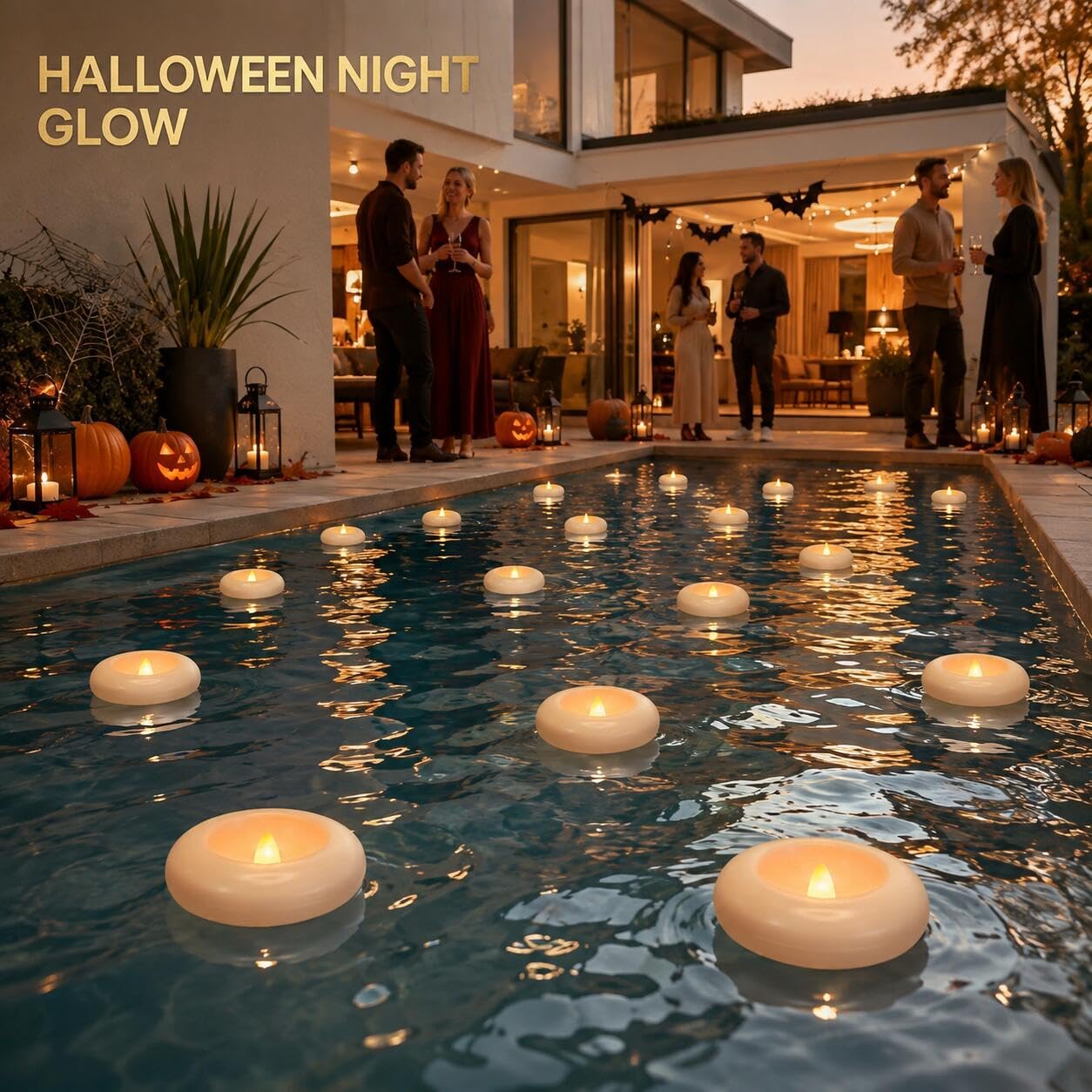 Aignis 24 candele galleggianti a LED senza fiamma, 7,6 cm, in plastica, funzionamento a batteria, durata oltre 120 ore, accogliente luce bianca calda romantica per piscina/vasca da bagno/bagno caldo
