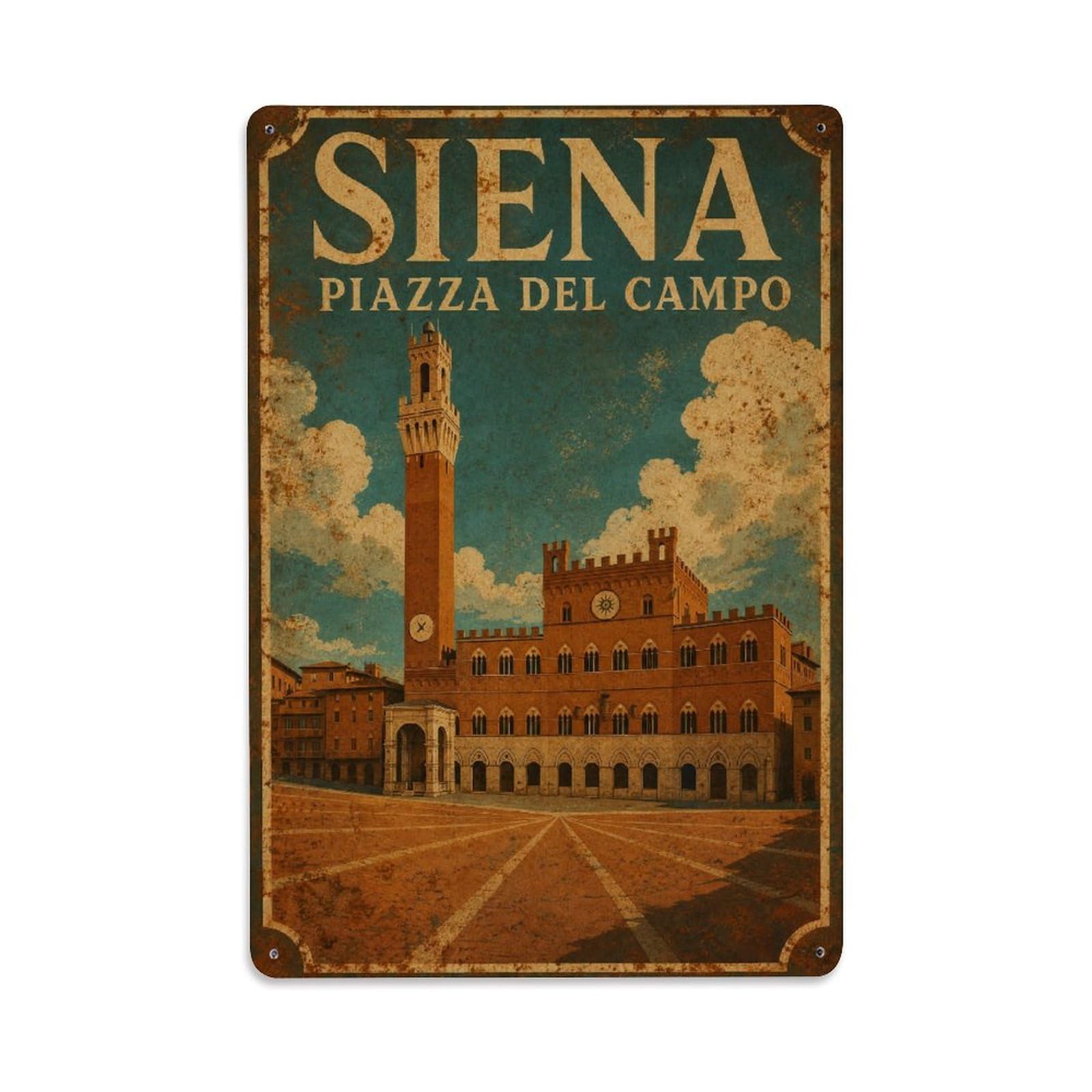 Huiyhb 8X12inch(20X30cm) Vintage Travel Siena Piazza Campo Medieval Square Italy Metal Tin Sign