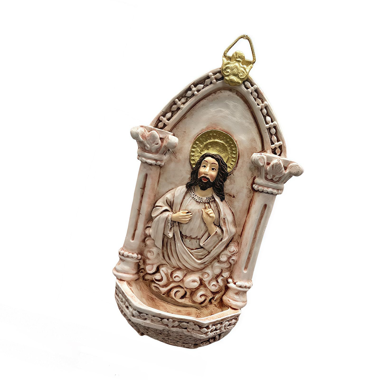 Antique European Resins Holy Water Font Wall Hanging Catholic Prayer Ornament for Indoor/Outdoor Sacred Spaces Resins Wall Hanging Font