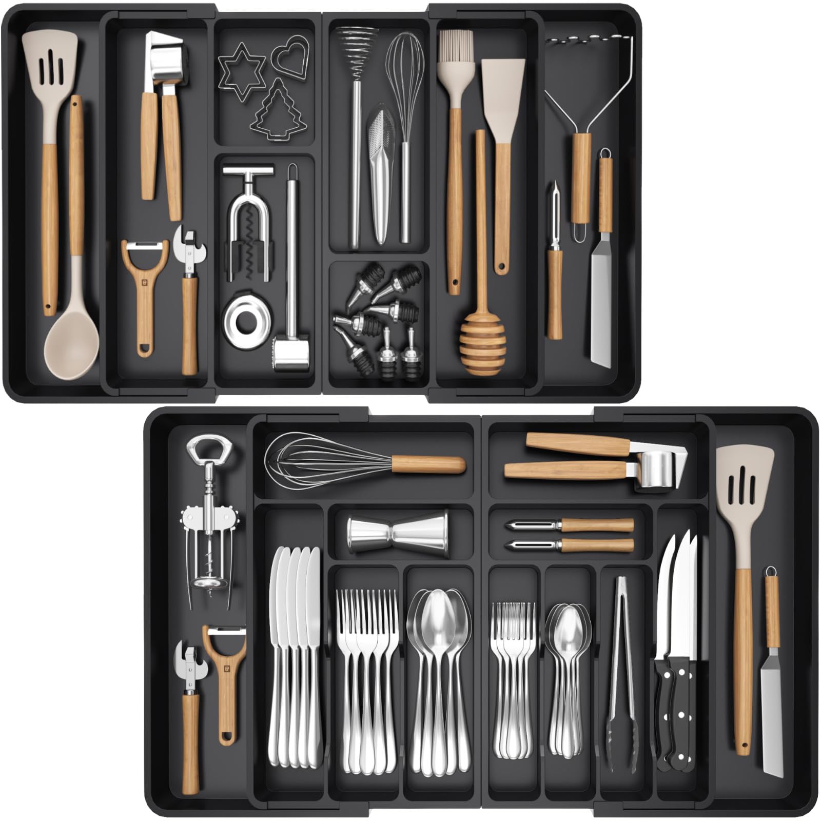 Lifewit Large Silverware Drawer Organizer, Expandable to 36 Inches Wide, Adjustable Flatware and Cutlery Holder for Spoons Forks Knives,Plastic Cutlery Flatware Holder