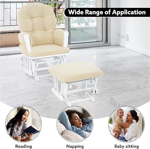 Miniatura 33 de Naomi Home Mecedora para bebé con otomana – Silla deslizante suave y silenciosa, respaldo alto y brazos acolchados para alimentación, muebles Gris