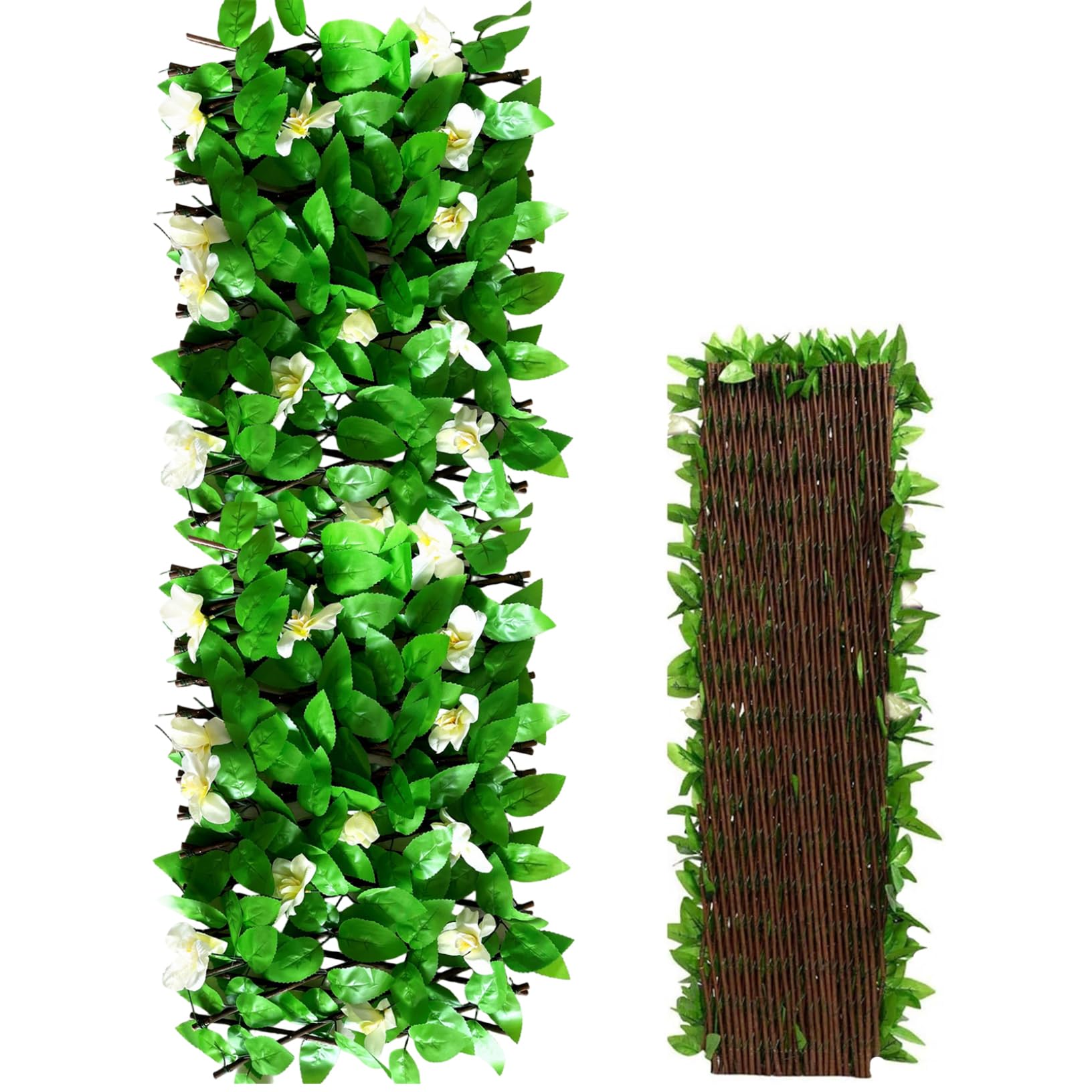 Valla de privacidad de madera extensible con orquídeas para decorar paredes de patio