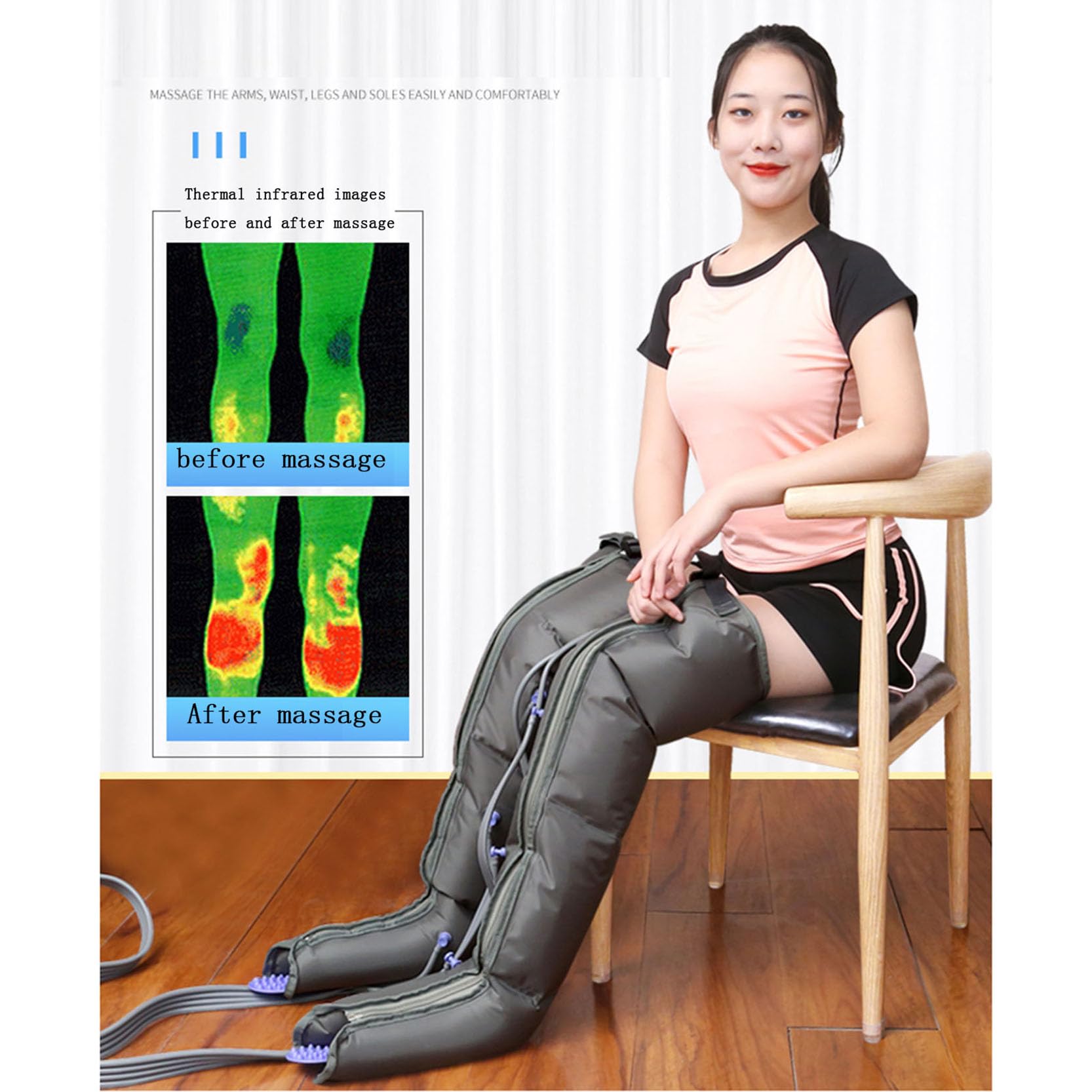 Masajeador de Compresión Neumática 6 Cavidades, Botas de compresión de Aire para circulación de linfedema, Compresor de Aire Masajeador de Pies Promueve La Circulación Sanguínea