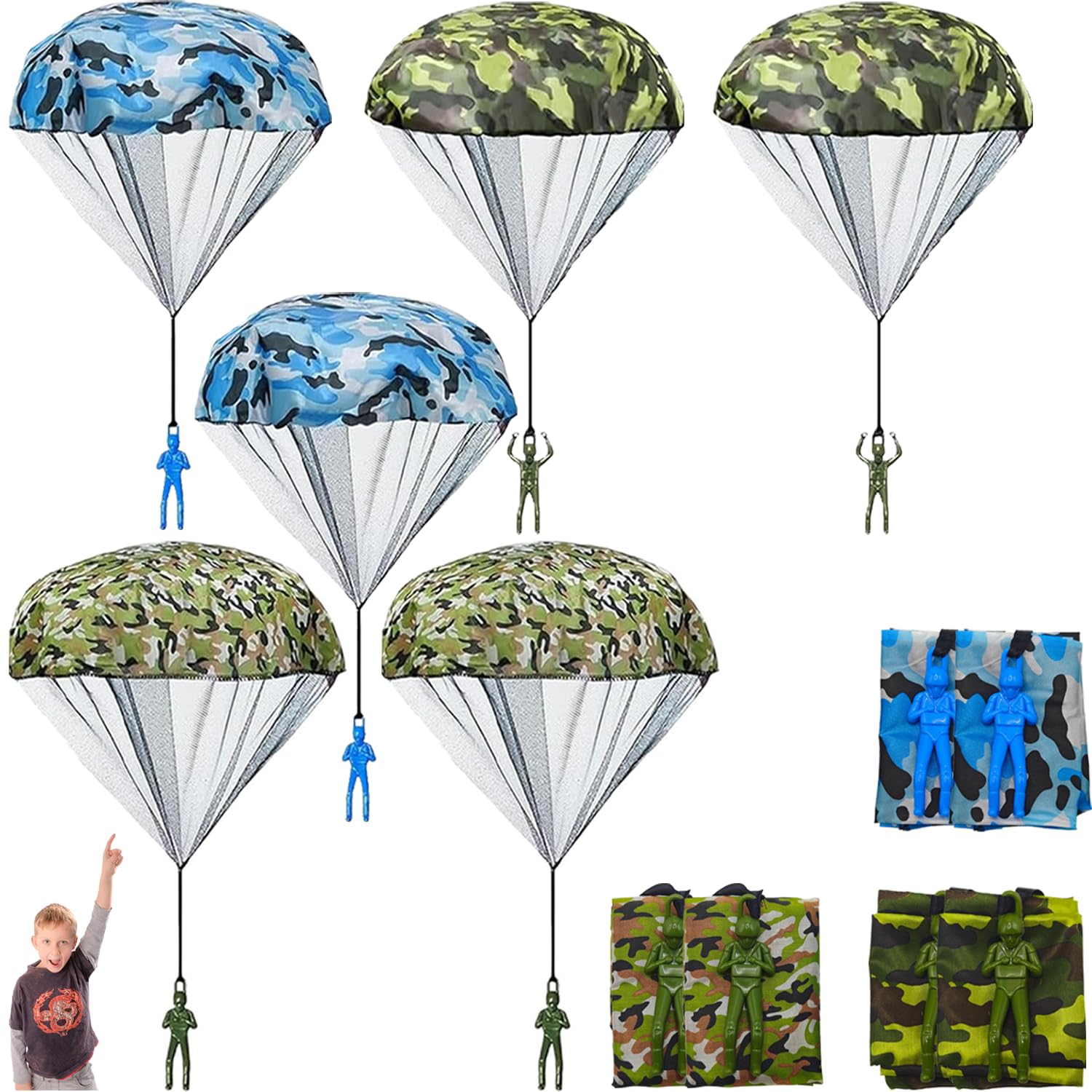 6 PCS Parachute Toys for Kids Parachute Toy Set including Army Men Parachute Men Soft Camo Paratrooper Parachute Creative Craft Ideal Throwing Play Outdoor Flying Toy for Boys and Girls Gifts