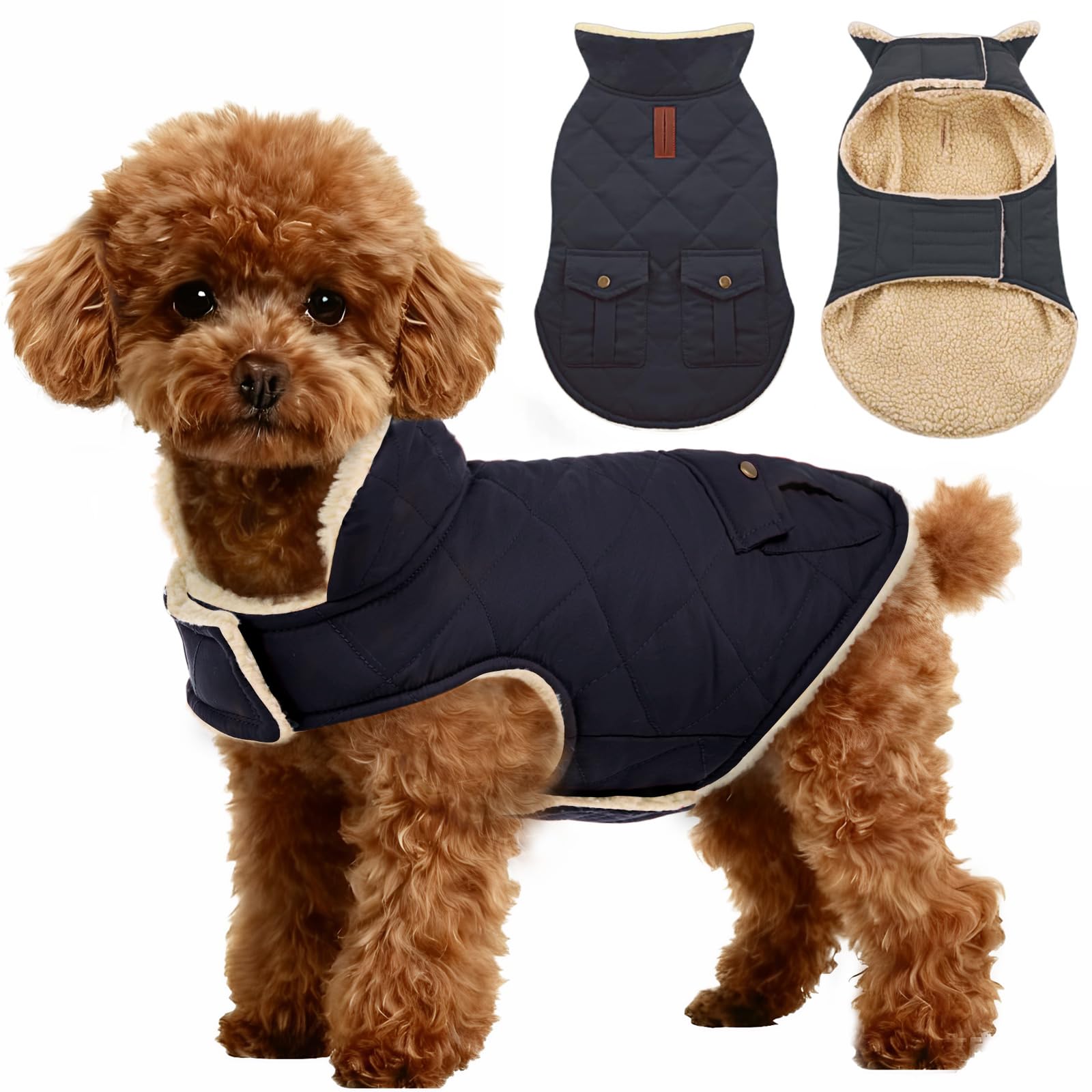 ASENKU Warm Dog Winter Coat Fleece & Turtleneck Dog Puffer Jacket with Pockets Waterproof Pet Cold Weather Clothes with Leash Hole for Medium Large Dogs