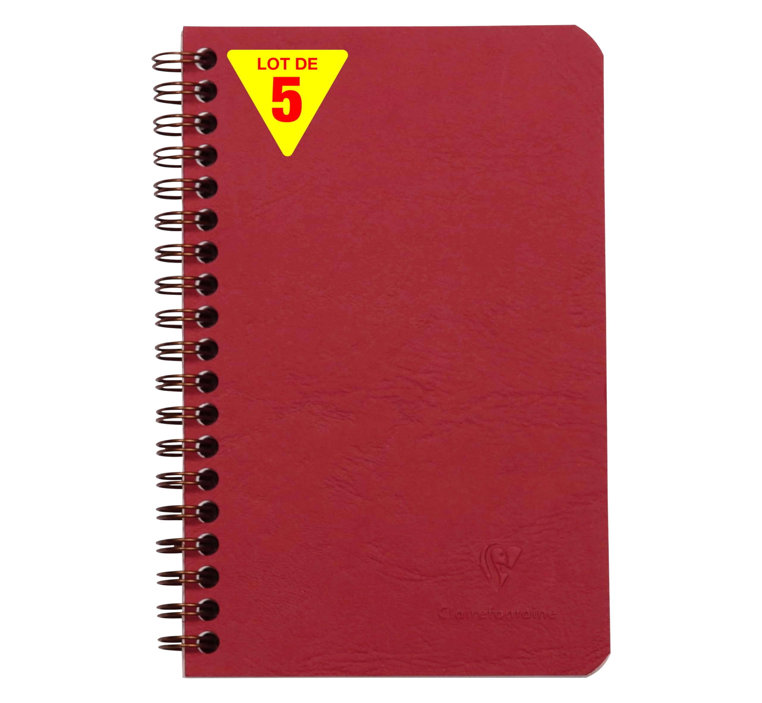 Clairefontaine 786162CPack A Pack of 5 Red Age Bag Notebooks - 11x17 cm - 120 Detachable Pages + 3 Dividers with Storage Pockets - Card Covers Grain Leather
