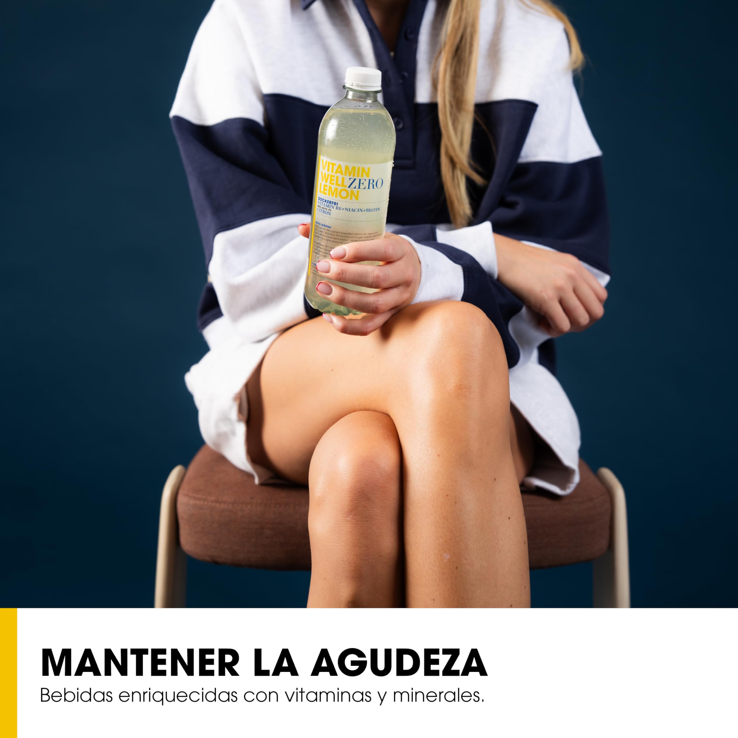 Vitamin Well - Bebida enriquecida sin azúcar con vitaminas C y D, zinc y biotina. Una alternativa saludable con sabor a fresa y ruibarbo. Lemon/Limón (12 x 500 ml).