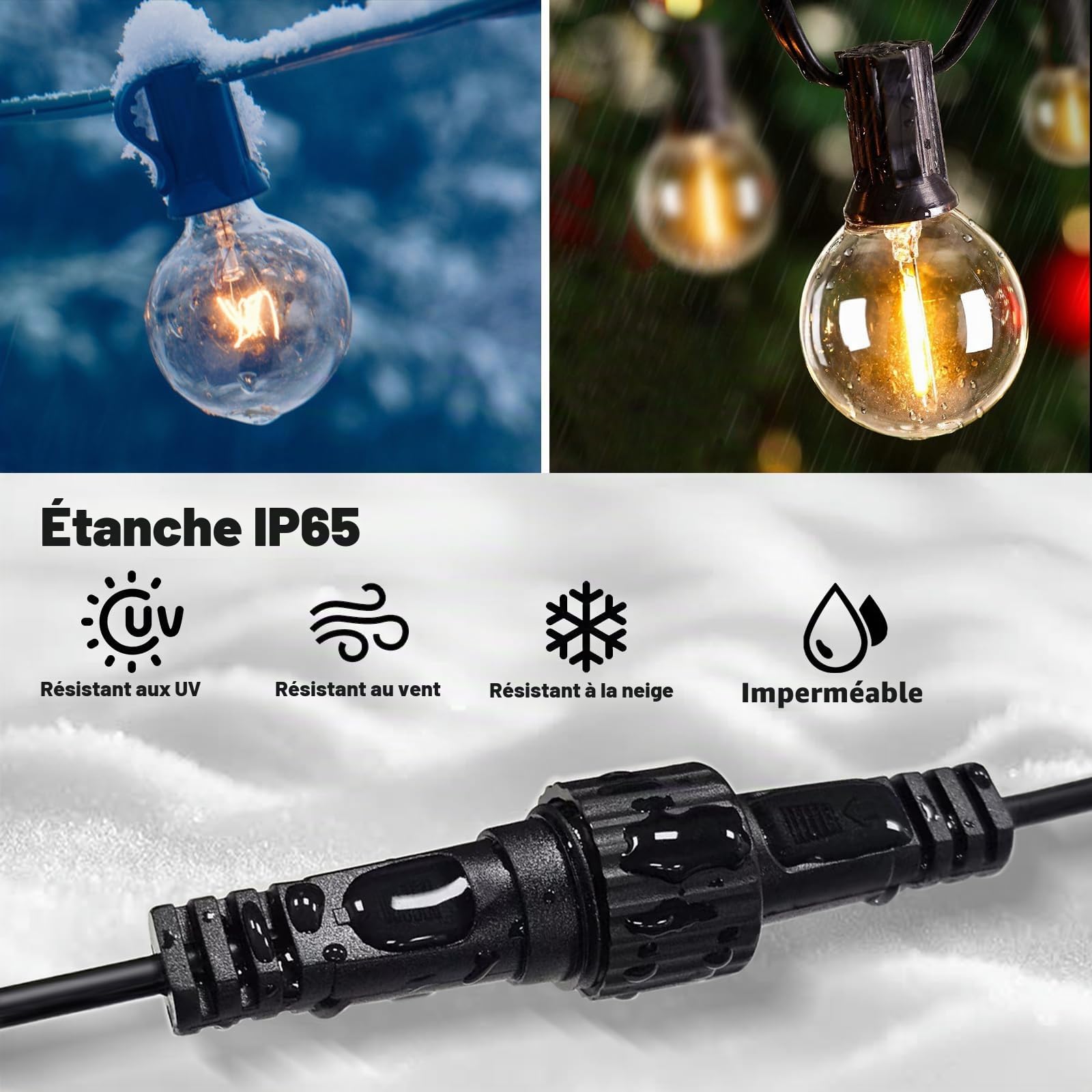 Rallonge Extérieure Étanche 5 m - Câble Long pour Guirlande et Rideau Lumineux - Éclairage de Jardin - Pluie Glacée - Filet Lumineux - Ampoules Solaires