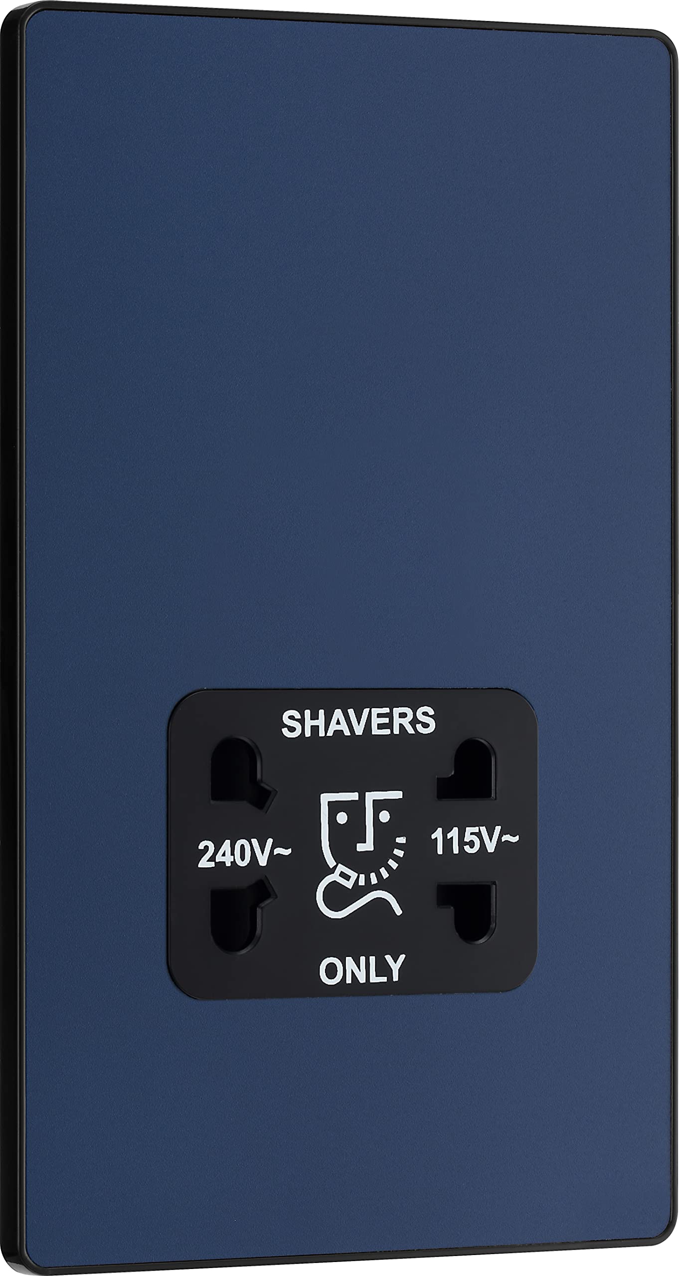 BG Electrical Dual Voltage Shaver Plug Socket, Electric Toothbrush Charger Socket for Bathrooms, Screwless Front Plate, Round Edges, Evolve, 2-Pin, Matt Blue, 115V / 240V, PCDDB20B
