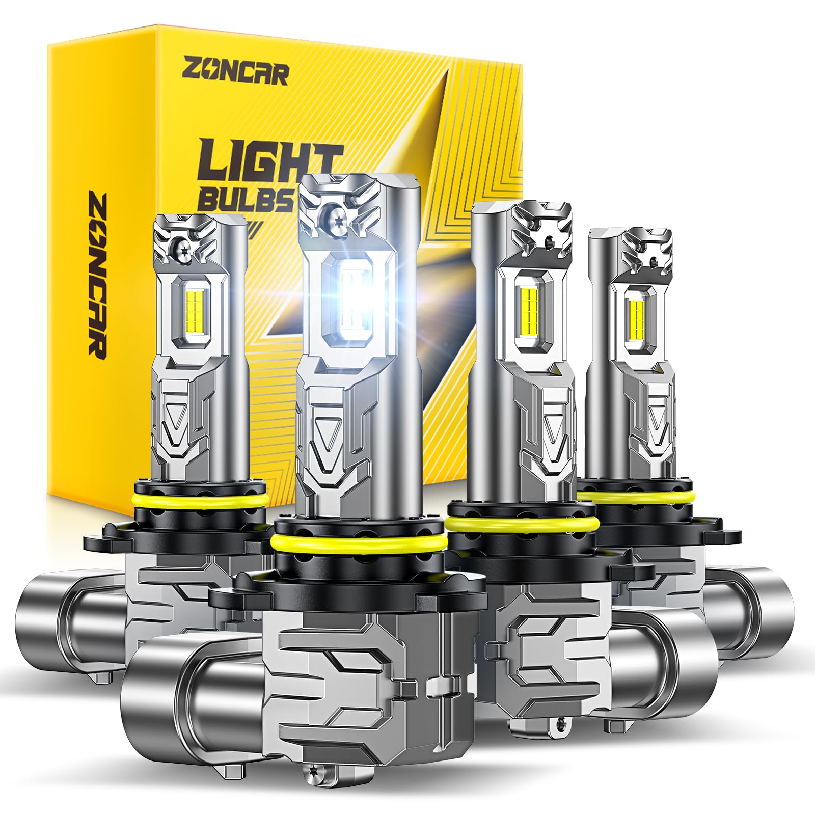 ZonCar 9005 9006 Light Bulbs, 8X Ultra Brightness hb3 hb4 Lights, 6500K Cool White Bulbs, Real 1:1 Mini Size Plug and Play, IP68 Waterproof, Pack of 4