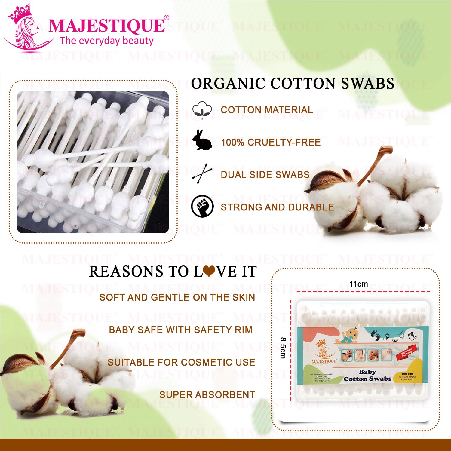 Majestique Baby Safety Cotton Swab | Cotton Buds with Eardrum | 100% Pure Cotton Swabs | Cotton Buds for Baby Ear Cleaning | Paper Cotton Buds - 80-Swabs for Baby (Pack of 2) 1