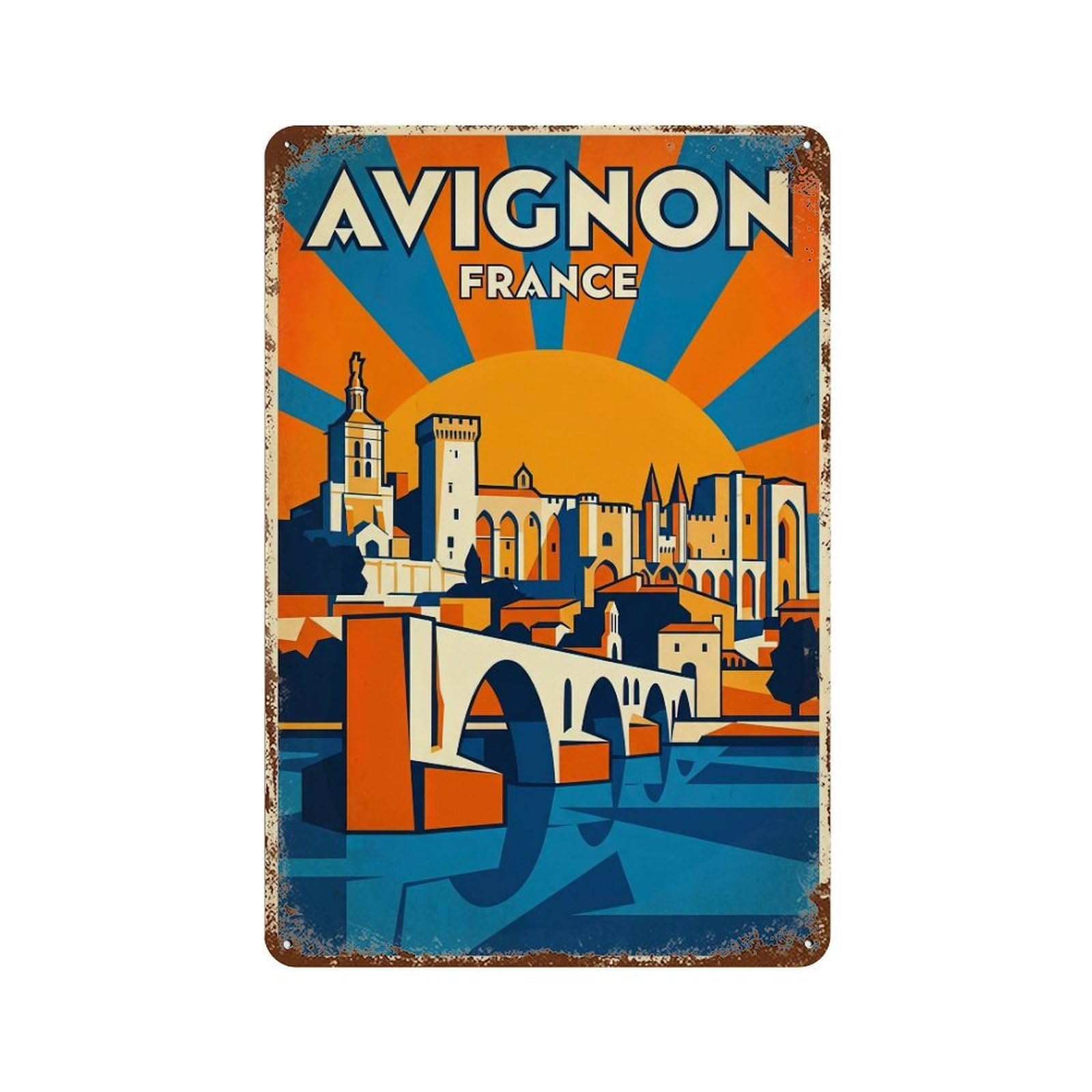 Vintage Travel France Avignon Metal Tin Sign