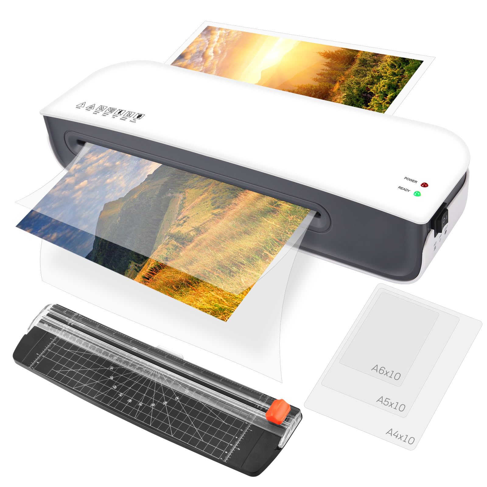 Nigecue LaminatorNigecue Laminator A4, maszyna do laminowania 3 w 1 z 30 sztukami folii do laminowania A4, A5, A6, laminator z przecinakiem do papieru, szybkie nagrzewanie, idealna do użytku