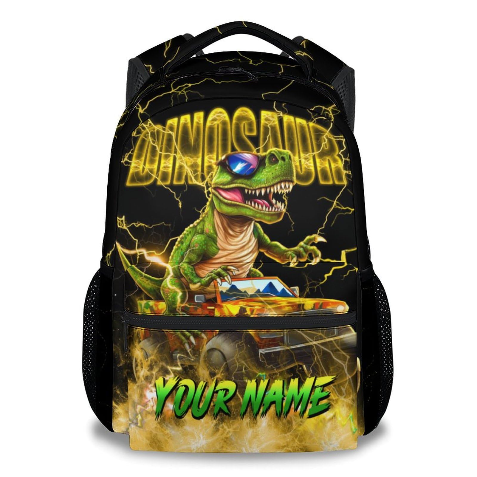 CUSPCOD Personalized Backpack, Dinosaur Backpack for Boys, Truck Bookbag Kids School Essentials, 17 Inch Custom Book Bag with Name