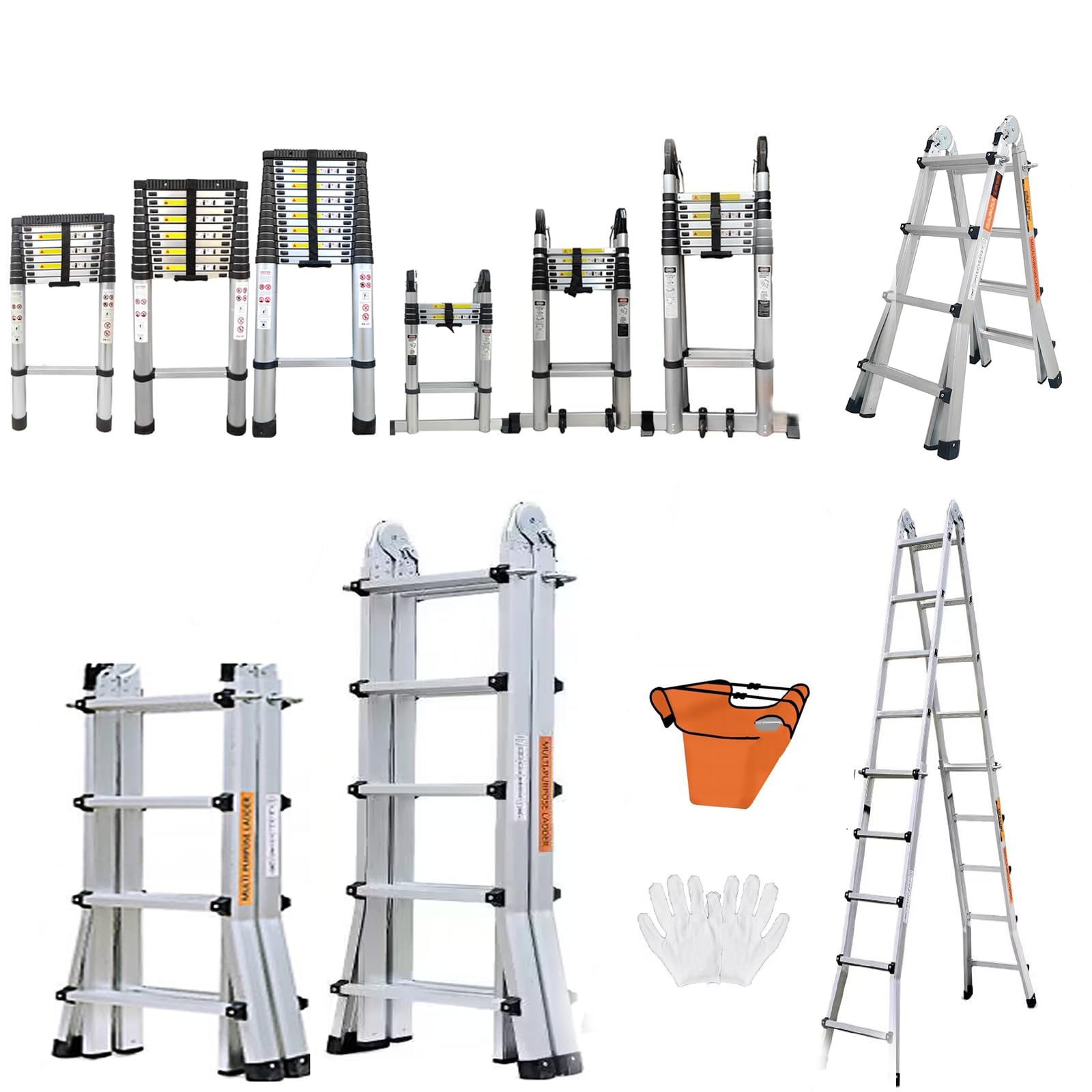Hooha Échelle télescopique 3 en 1 en aluminium de 5 m, charge maximale de 150 kg, EN131, échelle extensible avec serrure de sécurité, échelle pliable multi-usages pour le travail extérieur