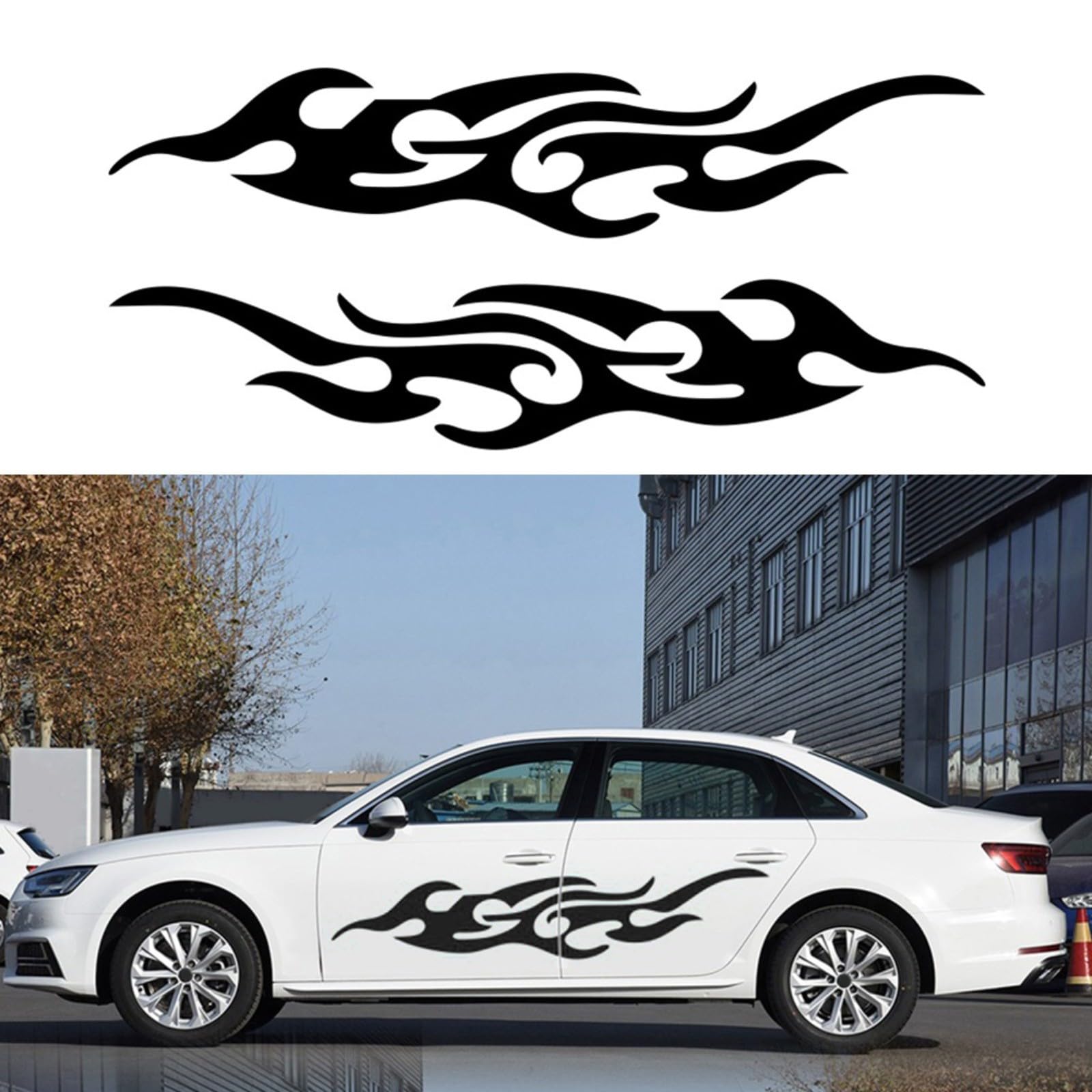 ZYNCUE2 Pcs 170 * 33cm Flame Reflective Sticker for Car Flame Racing Sports Stripe Decal, Car Flame Sticker, Auto Graphic Body Car Truck Vinyl Sticker(Black)
