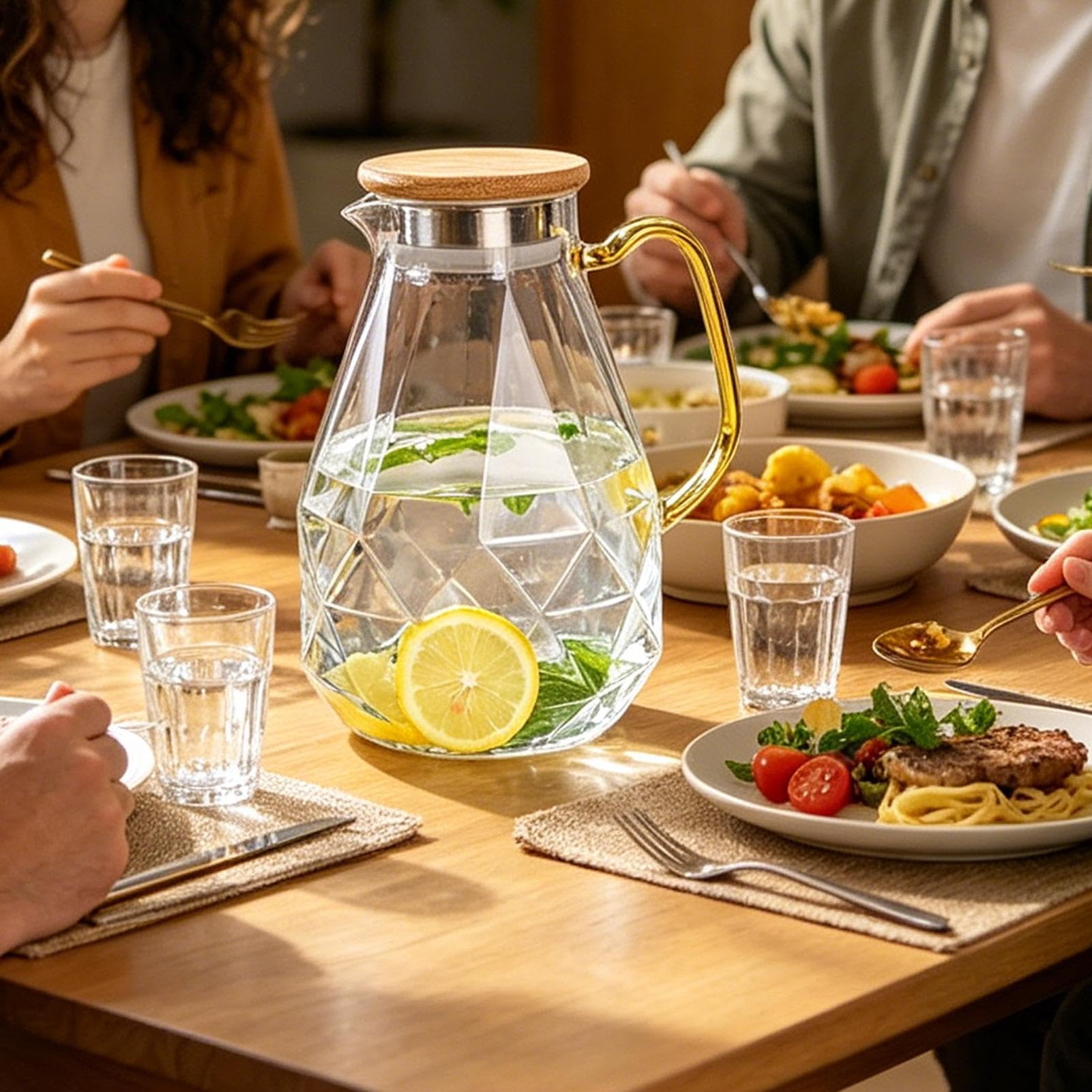 Glas-Wasserkrug – 2 Liter Glaskrug mit Deckel und Griff, großes Fassungsvermögen, Eisteekrug für kaltes Wasser, Tee, Kaffee, Saft, Getränke, Kühlschrank, Esstisch, Küche, Büro