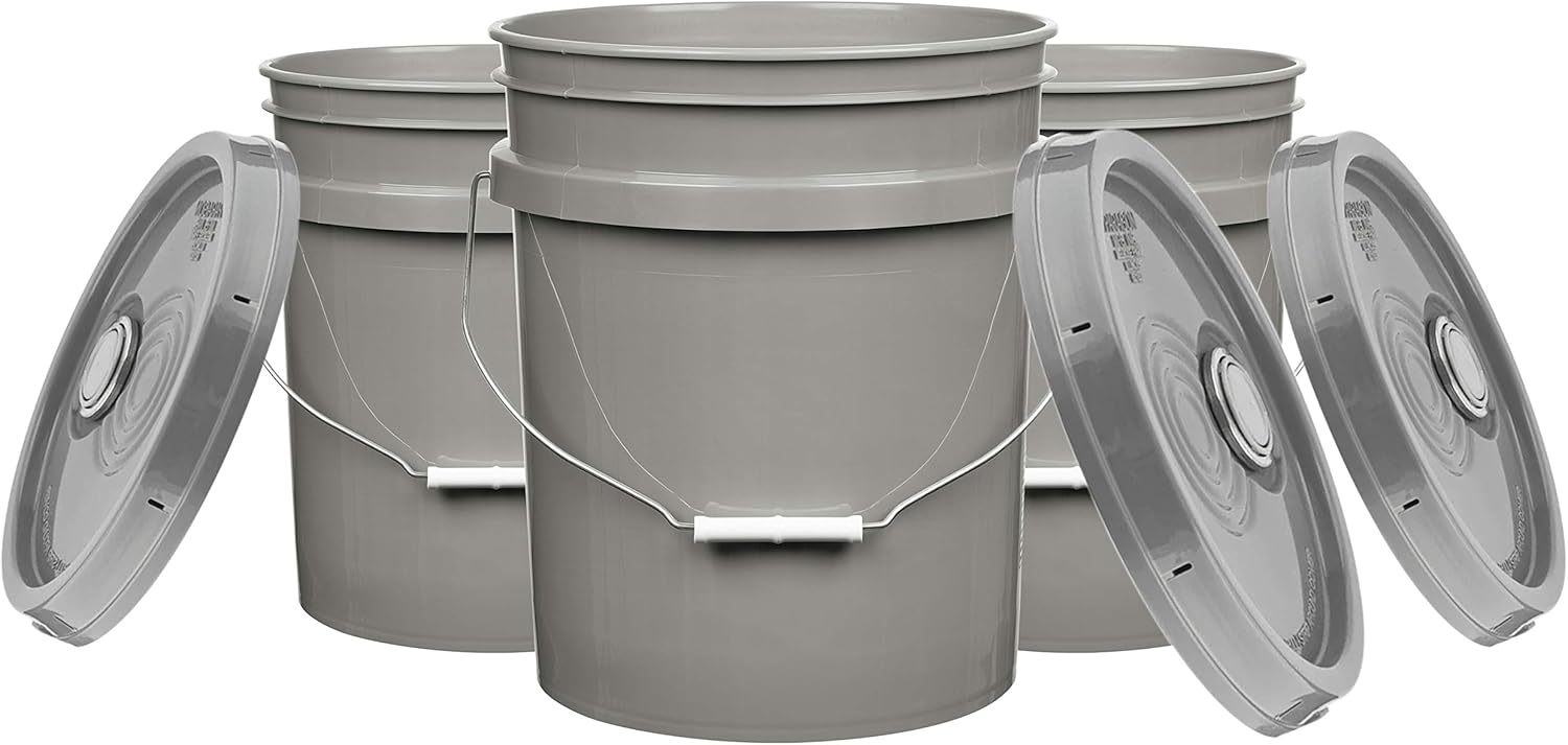 House Naturals 5 Gallon Food Grade Buckets BPA Free with lids pails 90mil (Pack of 3)