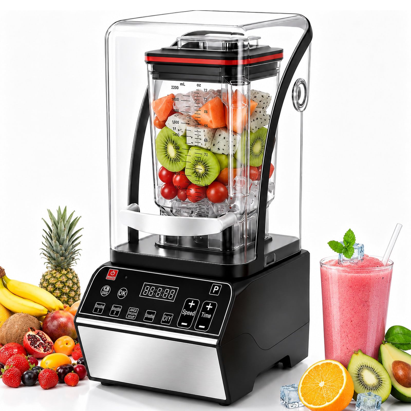 Shumiao Multicolor Commercial Smoothie Blender, 2200W Motor, 46000 Rpm, Quiet Shield