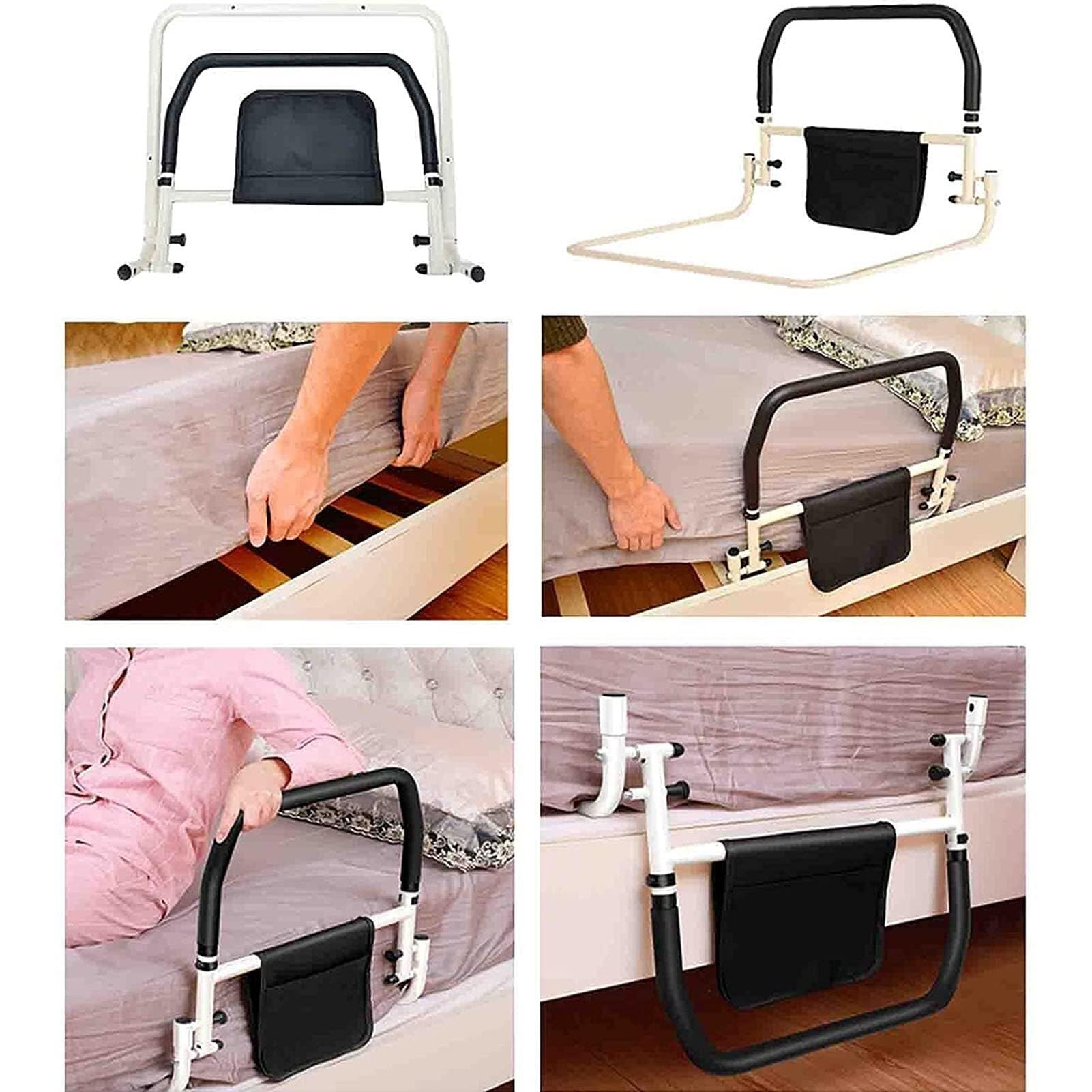 Sponde for letto for la sicurezza degli adulti anziani, sponde for anziani sul comodino, con altezze regolabili Tasca portaoggetti for supporto, ringhiere laterali, dispositivi di assistenza for l'ass