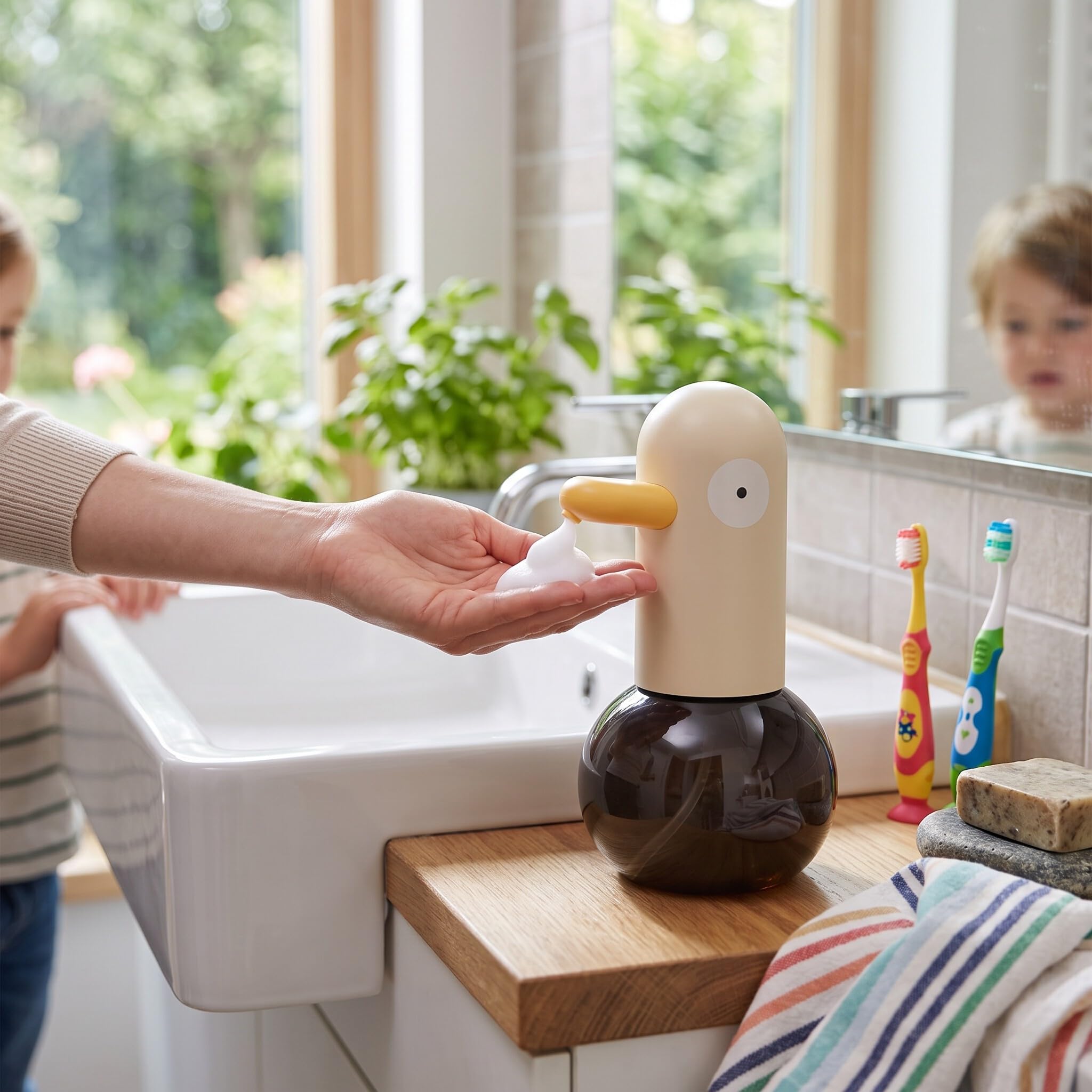 Ejoyous Seifenspender Automatisch, Wandbefestigung Seifenspender kontaktloser Cartoon-Ente 0.25s Sensor 1800mAh USB-Aufladbar für Bad Küche Gesichtsreiniger (Stil 2)