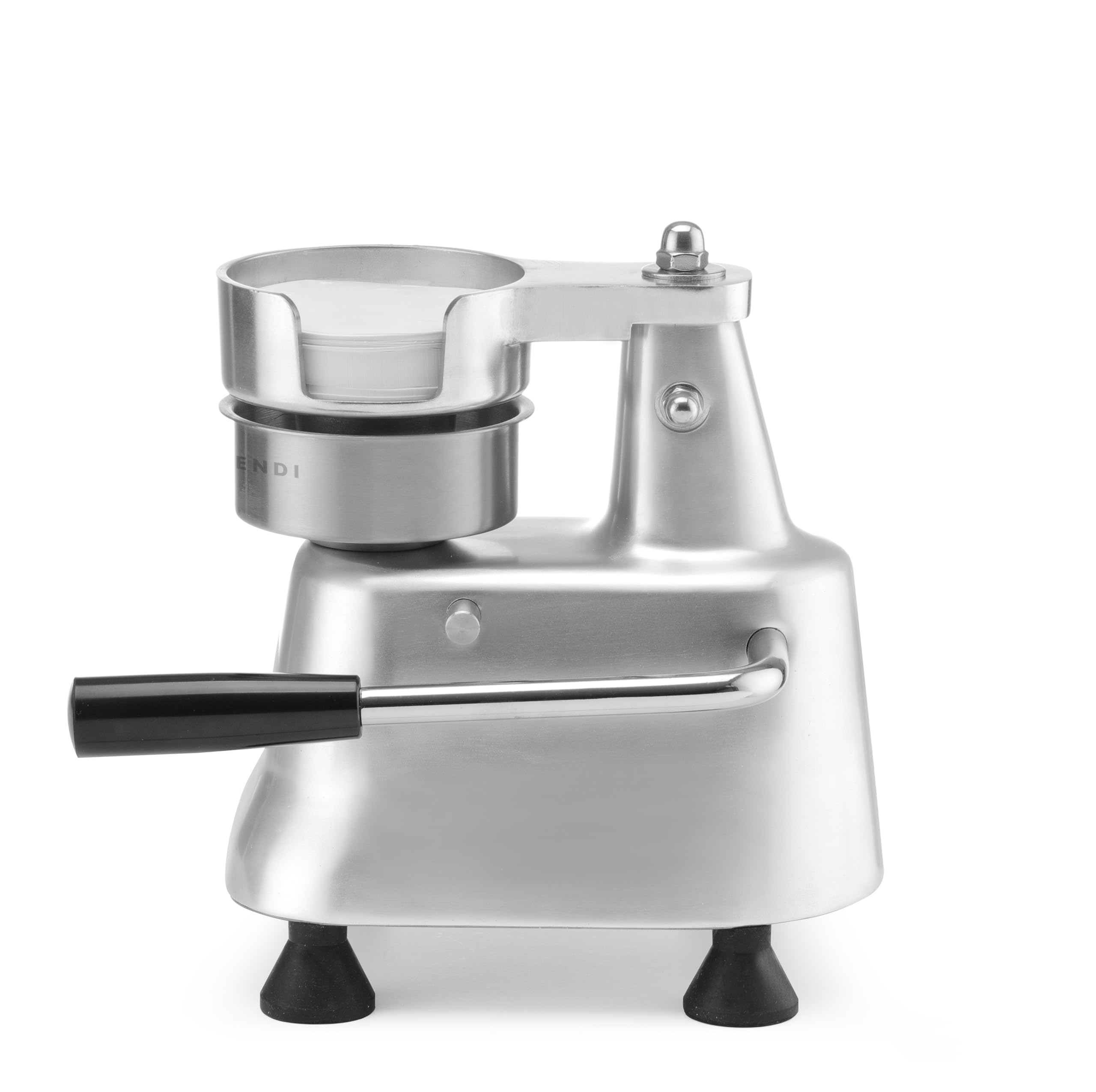 HENDI Burgerpresse, mit 500x Burgerpapiere, für Burger Patties bis zu ø100mm, ergonomischer Hebel, Hamburgerpresse, Grillpresse, Pattypresse, 240x230x(H)250mm, Aluminium, Edelstahl