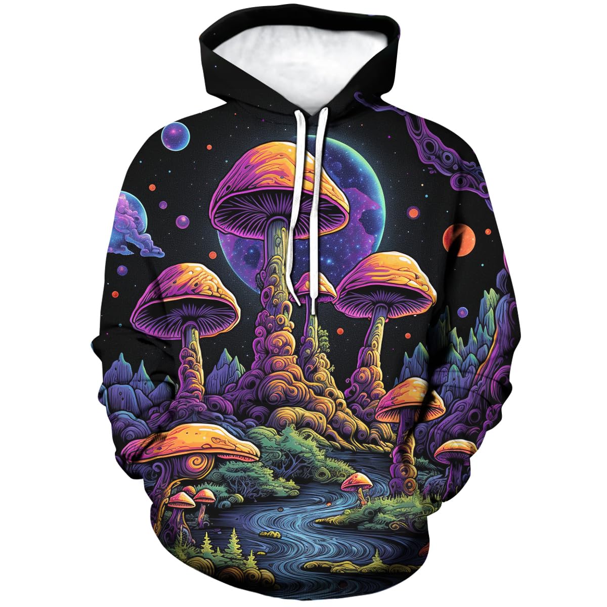 Girren Men's Black3 Coloful Hoodies 3D Printed Psychedelic Graphic Hoodie Novelty Long Sleeve Top, 4XL