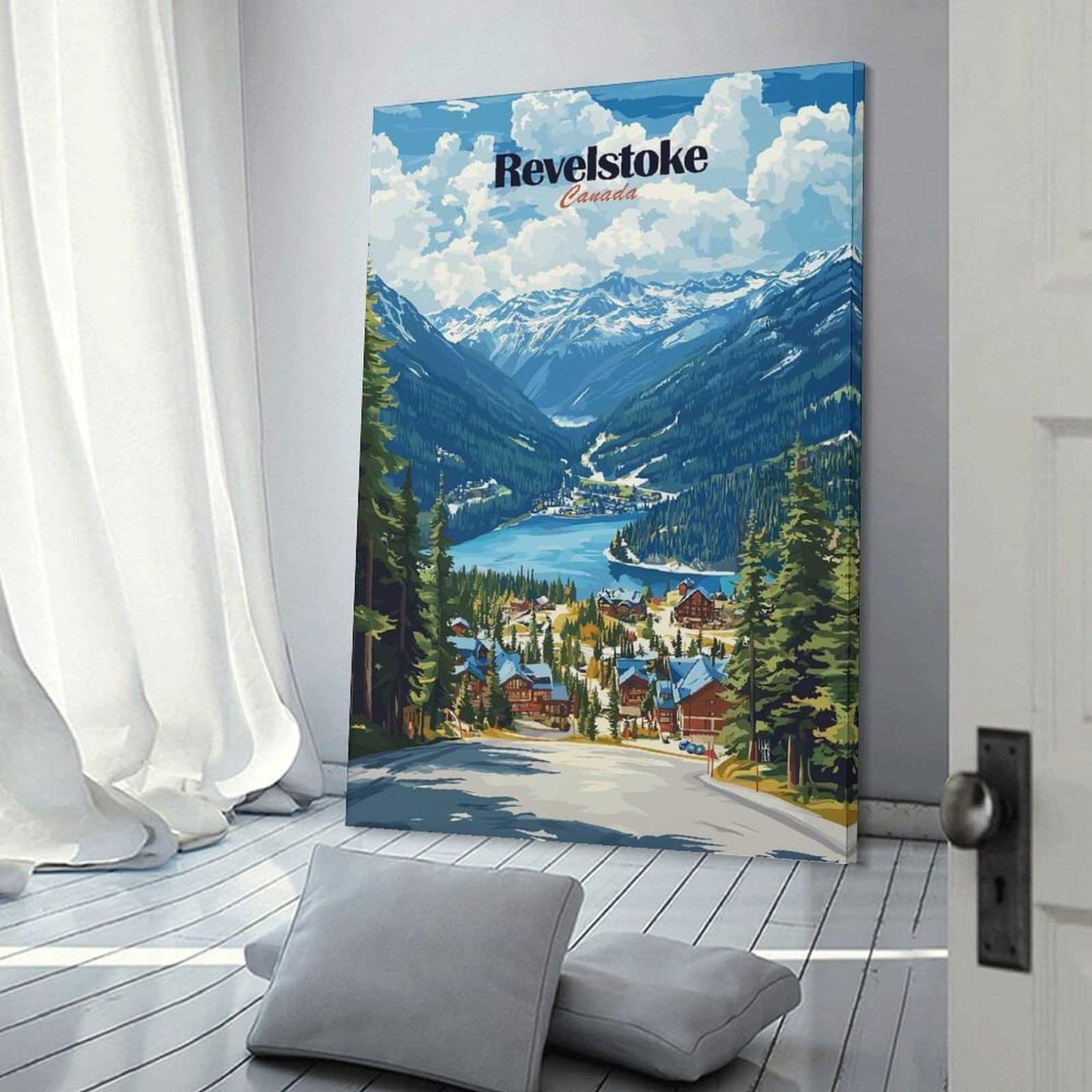 Junmoney Revelstoke, Canada Mountain View Decorative Canvas Print 16x24inch(40x60cm), for Corridors, Hallways Or Apartment Entries, Decorative Wall Art for Narrow Spaces