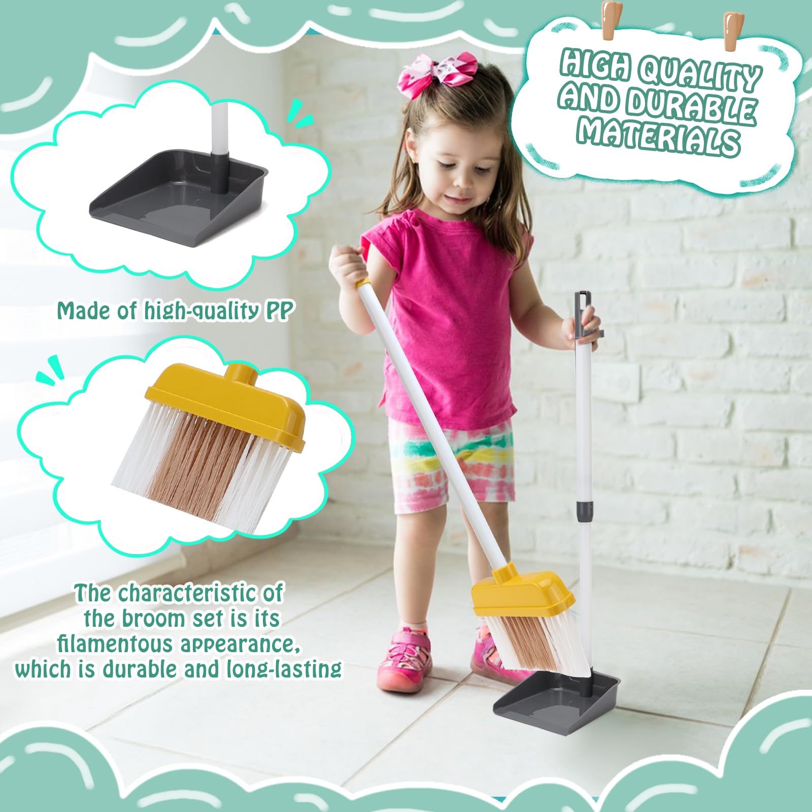 14 PCS Putzset für Kinder, Kinderstaubsauger, Kinderbesen Set Ab 2 Jahre, Putzset für Kinder Mit Saug und Soundfunktion (A-14)