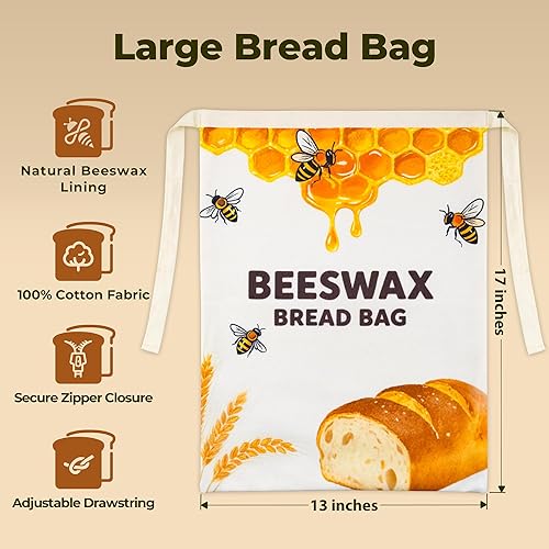 Miniatura 2 de OHIYO Bolsas de pan de cera de abejas para hacer en casa, reutilizables, naturales de cera de abeja, bolsas de pan para conservar la frescura para