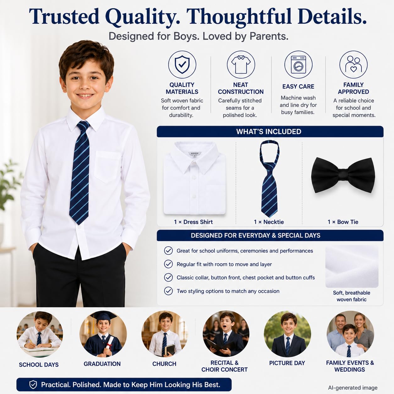 Bienzoe Garçons Uniforme Scolaire Chemise: Enfants Manches Longues Oxford Boutonnée Robe Chemises Paquet