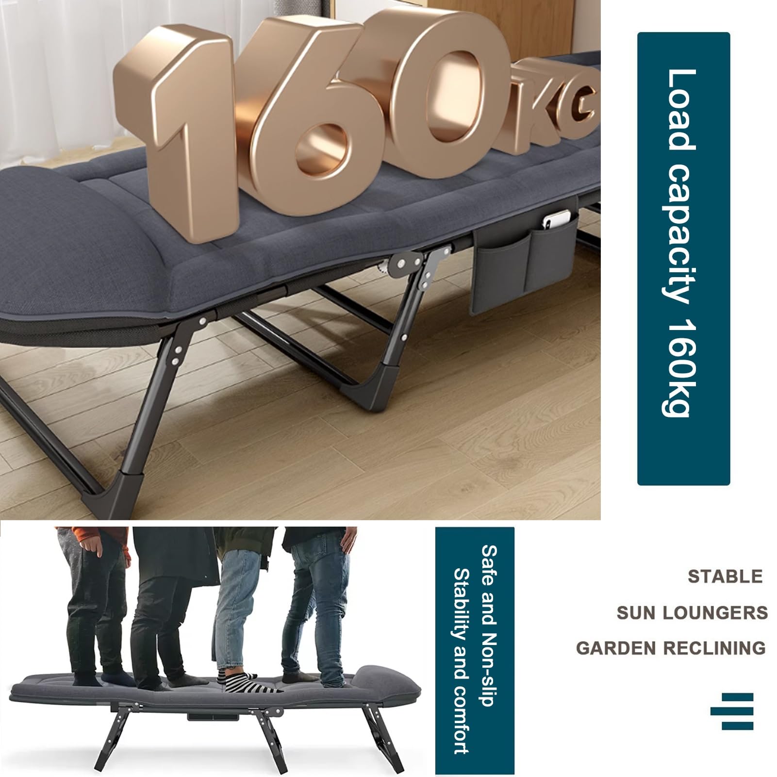 Chaise Longue Pliante, Chaise Longue de Jardin Pliante, Fauteuil inclinable Portable de Camping lit Pliant pour l’extérieur | Fauteuil Relax inclinable pour Les Voyages Intérieur Extérieur B