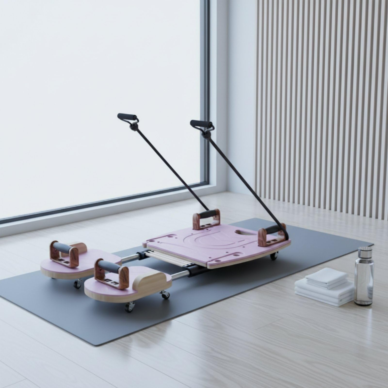 Amagogo Pilates Trainingsboard Pilates Maschine Pilates Reformer Fitnessgerät Bauchmuskeltrainer mit Dreistufiger Intensität Und Gleitender Schiene aus , Holzgrau