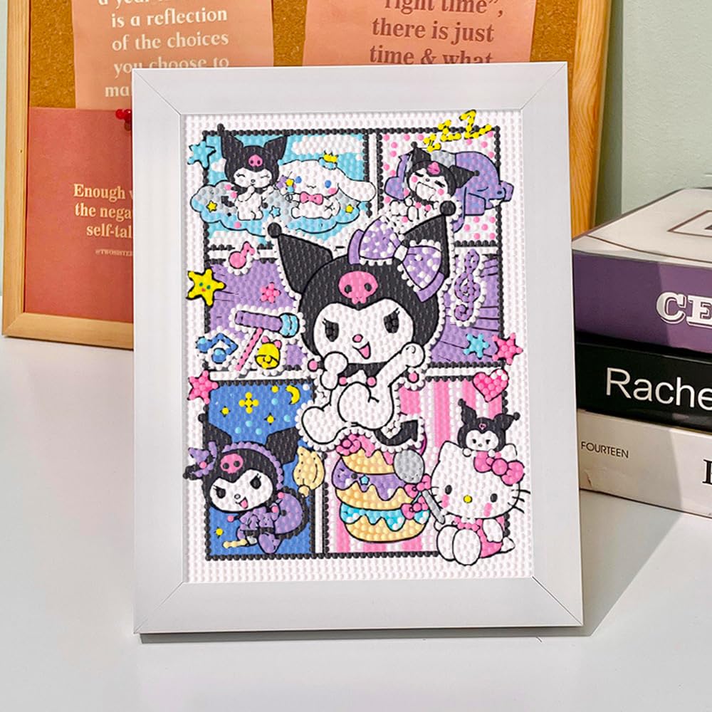 PERFECTSIGHT Cute 5D Diamond Art Kits with Wooden Frame, Kawaii DIY Painting Art for Adults Teen, Diamond Arts and Crafts Sets, Big Gem Full Drill Diamond Dots for Home Wall Decor (): Comic Kuro