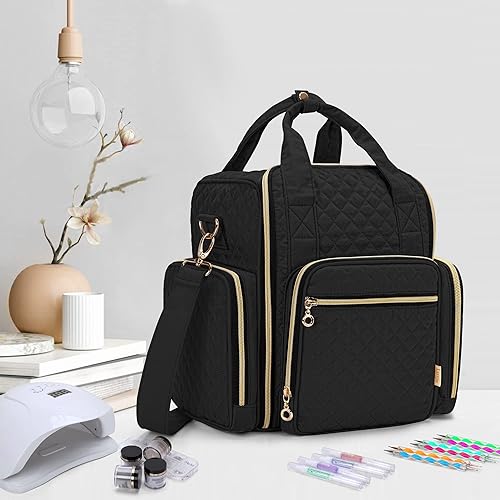 Vista 8 de LUXJA Organizador de esmalte de uñas con capacidad para 72 botellas (0.5 onzas líquidas) y una lámpara de uñas, Negro -, Viajes
