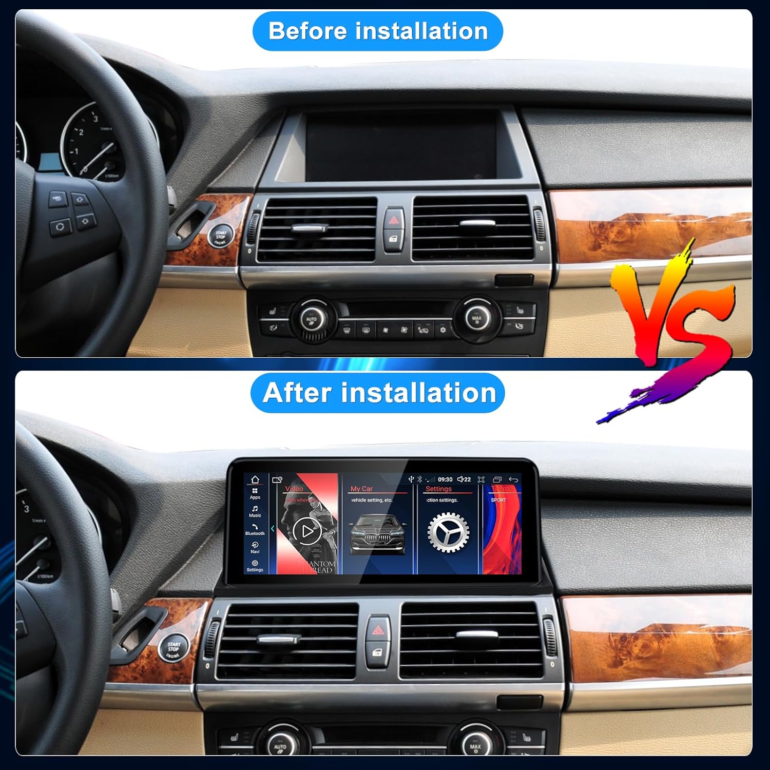 12.3" CarPlay Screen for BMW E70 E71 2007-2010year CCC System, Wireless Android Auto Multimedia Car Radio Receiver, GPS Navigation 1920 * 720 HD