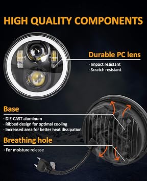 Zmoon 5 3/4 5.75 Inch LED Headlight for Motorcycle, Compatible with Harley Davidson Sportster Iron 883 Dyna Street Bob Super Wide Glide Low Rider Night Rod Train Softail, IP67 Waterproof, 1PCS