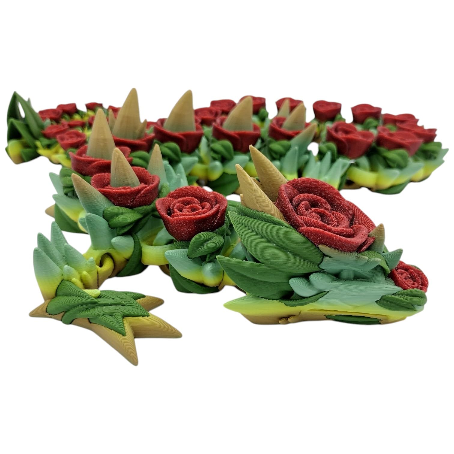 Articulated Rose Dragon Figurine - Enchanted Floral Fantasy Desk Fidget for Teens & Adults - Stress Relief & Collectible - 3D Printed in Canada