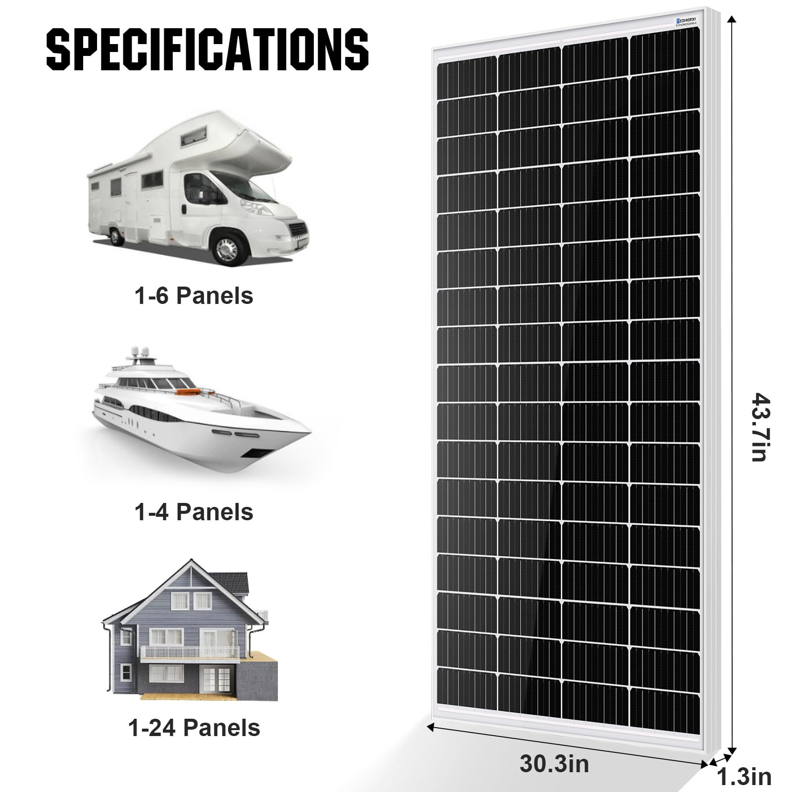 Eco-Worthy – Panneau solaire 170W 12V – Contrôleur de charge 30A pour installation marine et camping – Dimensions compactes et légères Eco-Worthy – Panneau solaire 170W 12V – Contrôleur de charge 30A pour installation marine et camping – Dimensions compactes et légères