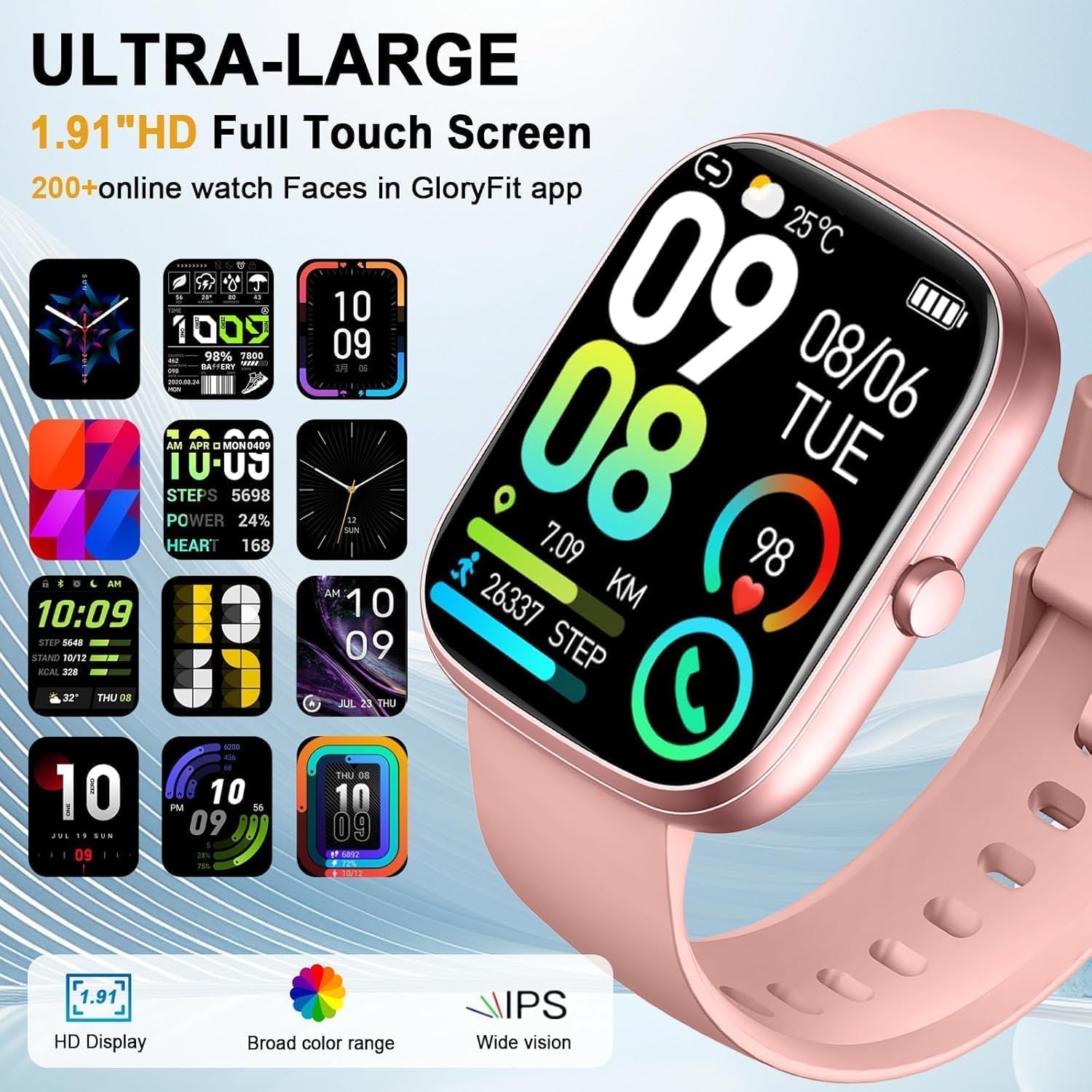 Smart Watch 2026 NEW 1.91" Smartwatch for Men Women(Answer/Make Call),Fitness Watch with 110+ Sport Modes, Reloj Inteligente with Sleep Monitor/Heart Rate/Step/Calories/IP68,for Android iOS, Gold Pink