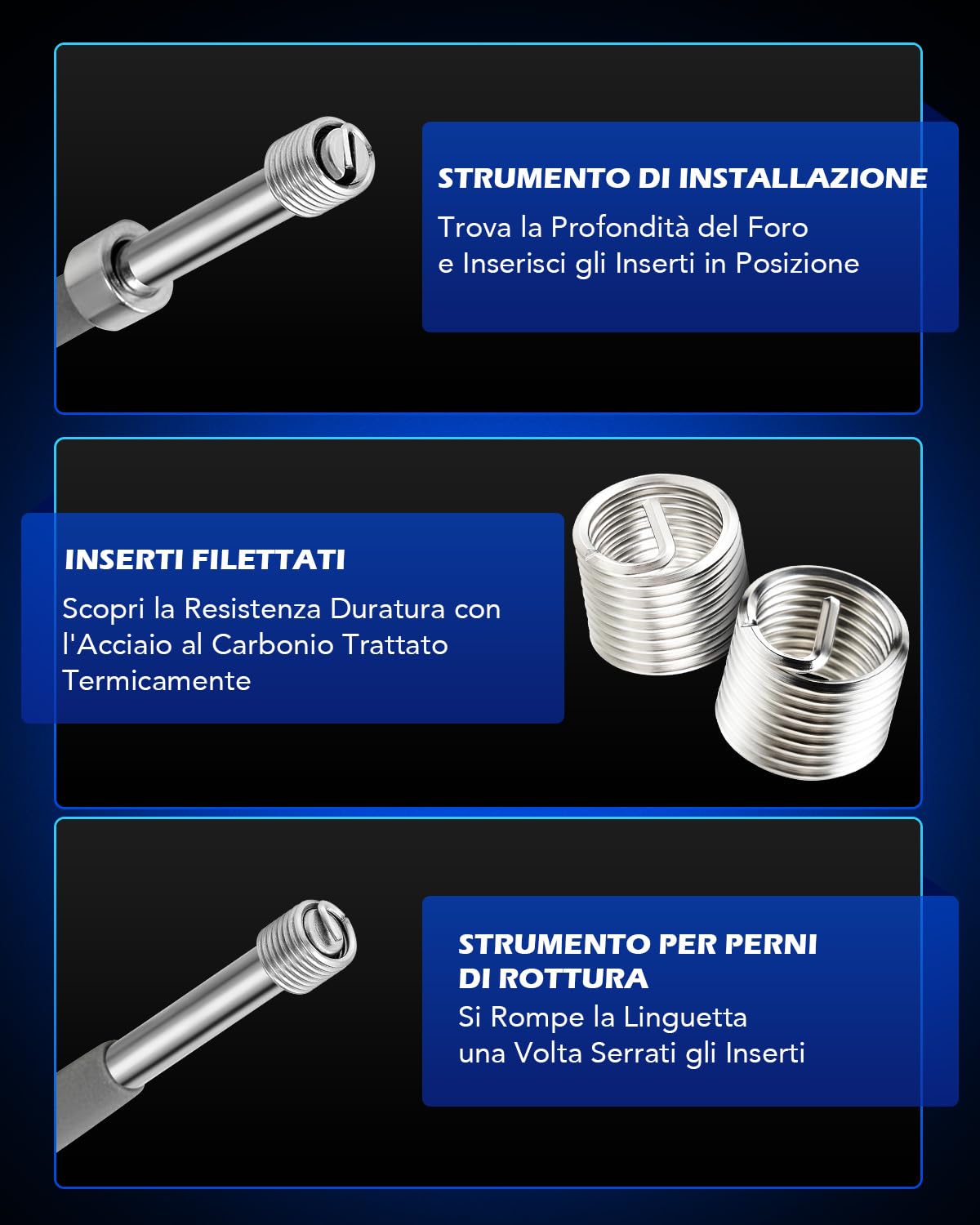 Orion Motor Tech 131 Pezzi Kit Riparazione di Filetti Kit Riparazione Filettatura, Utensili per Filetti Metrici Interni M5 M6 M8 M10 M12, Riparazione Elicoidi Kit per Viti e Filettatura Interna