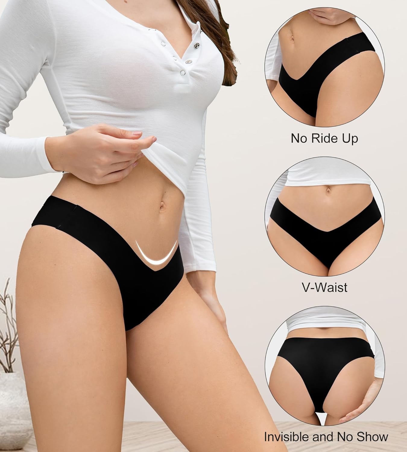 DEANGELMON Women Seamless Bikini Cheeky Underwear Invisible No Show Panties V-Waist Hipster Ladies Soft Stretch Multi Pack - Image 2