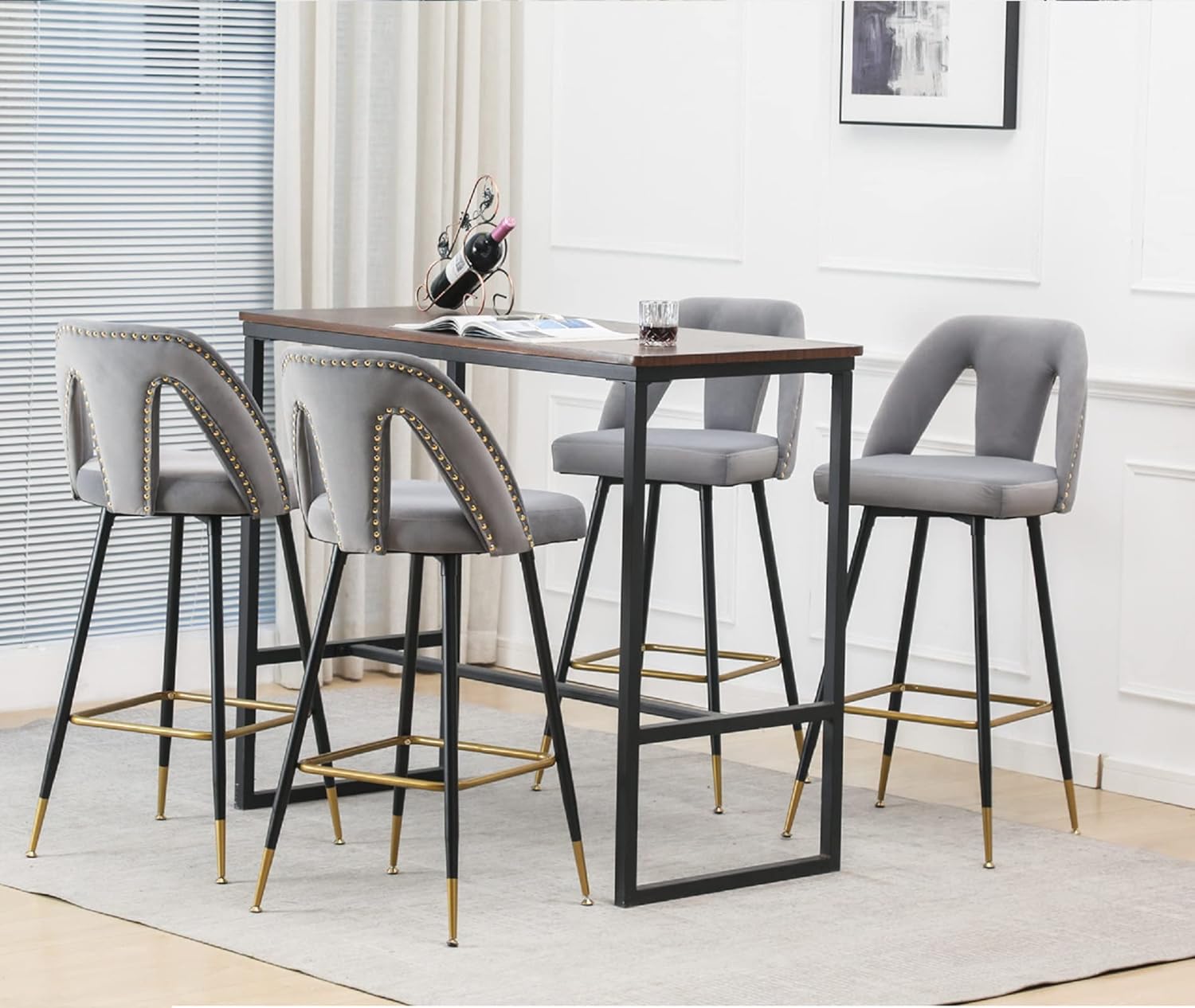 Rhomtree Modern Bar Chairs Set of 4 Contemporary Velvet