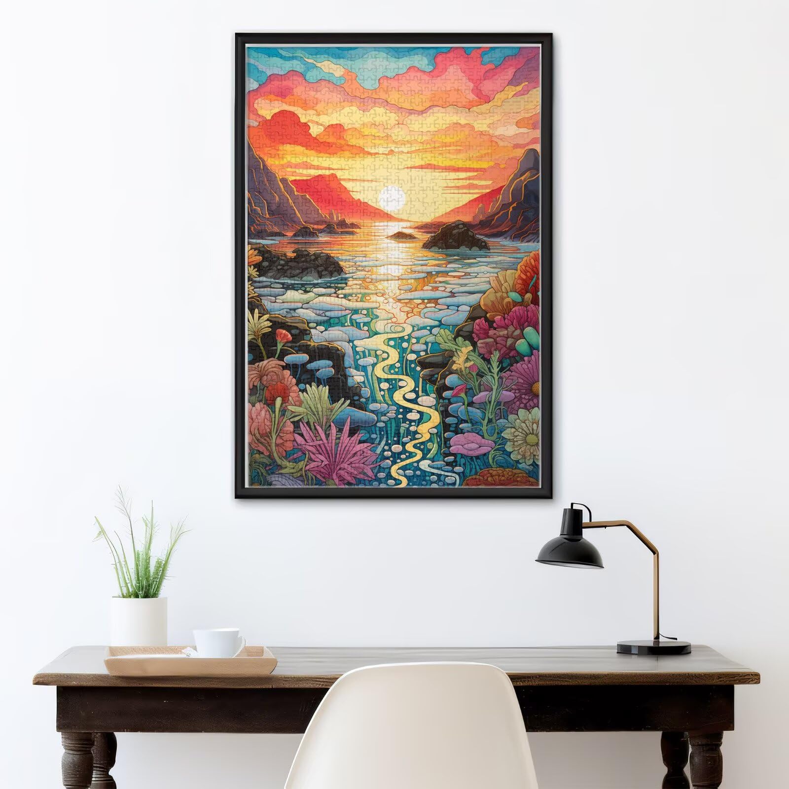 5000 sztuk puzzli dla dorosłych, kreatywne niemożliwe puzzle dla dorosłych początkujących, duża drewniana układanka z plakatem i pudełkiem do przechowywania, wystrój domu, motyw: zachód słońca i góry